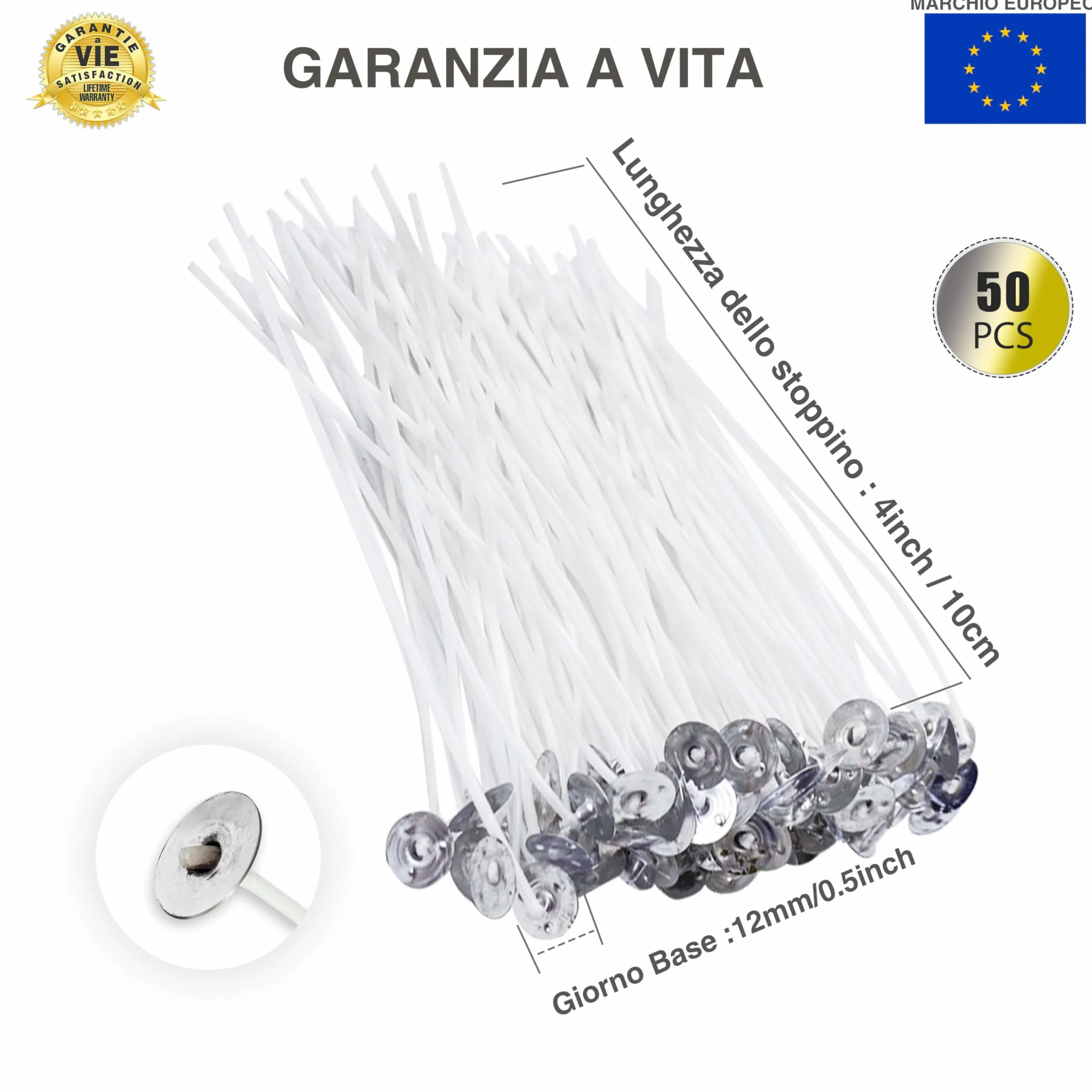 Stoppino per candele 10 CM-✮✮Garanzia A Vita✮✮ | set di 50 parti| in cotone naturale al 100% guida alla produzione di candele profumate organic per pilastri/lanterne