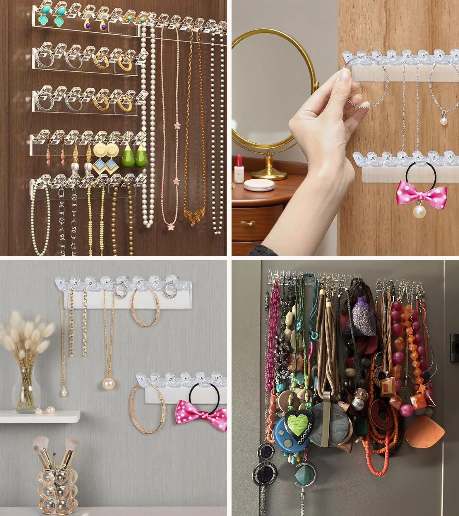 Porta Collane Autoadesivo 3 Pezzi Organizer Gioielli Trasparente Acrilico Portaorecchini Anelli Bracciali Orecchini