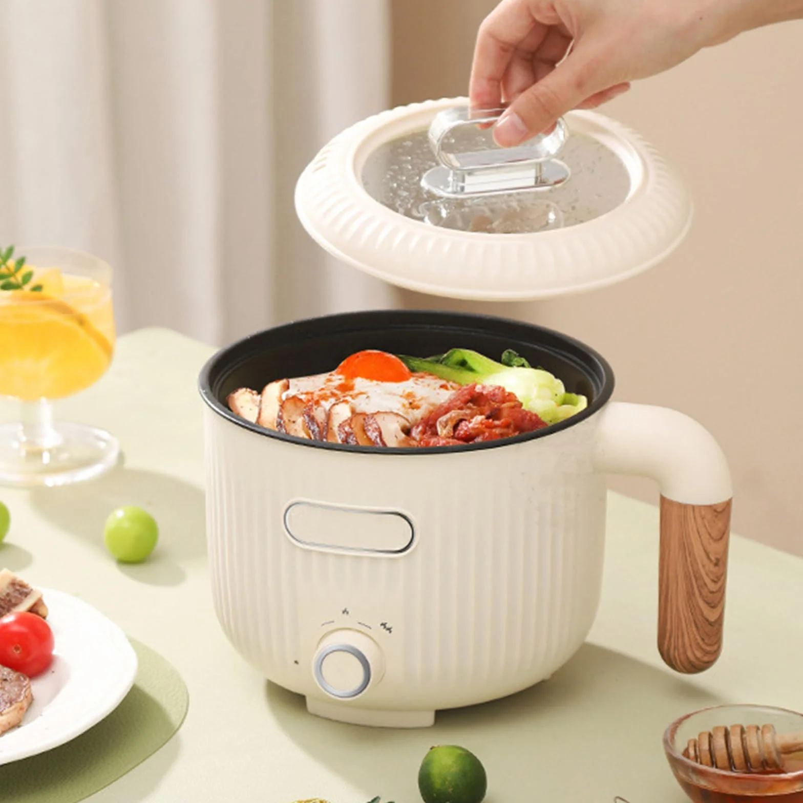 Elettrico Hot Pot, Portatile Mini Antiaderente Multicooker Con Cestello a vapore, In Acciaio Inox Elettrico Pentola Padella, Doppio Controllo Potenza Riscaldamento Veloce, Rapido Ramen Fornello
