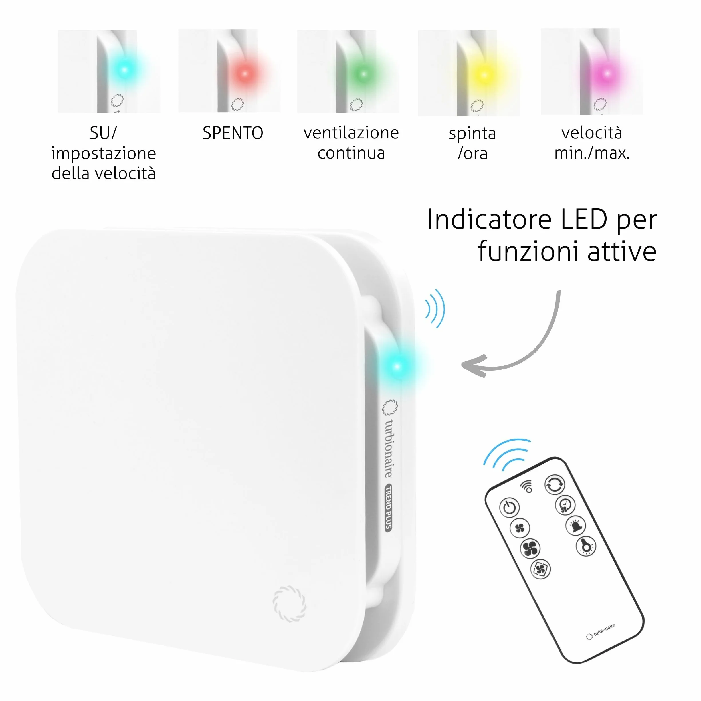 Turbionaire Trend Plus 100 WM Aspiratore per Bagno 100mm 22dB 5.7W Telecomando Valvola di Non Ritorno Timer