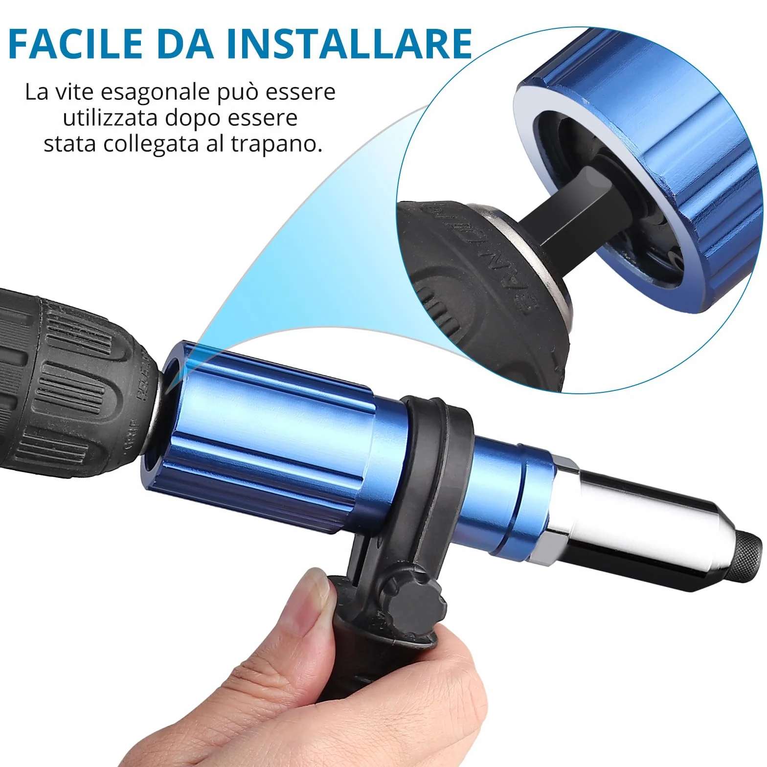 AUTOUTLET Rivetto per Trapano Avvitatore a Batteria, Adattatore Elettrico con Naselli 2,4/3,2/4,0/4,8 mm e 80 Rivetti Ciechi Alluminio Acciaio Inossidabile