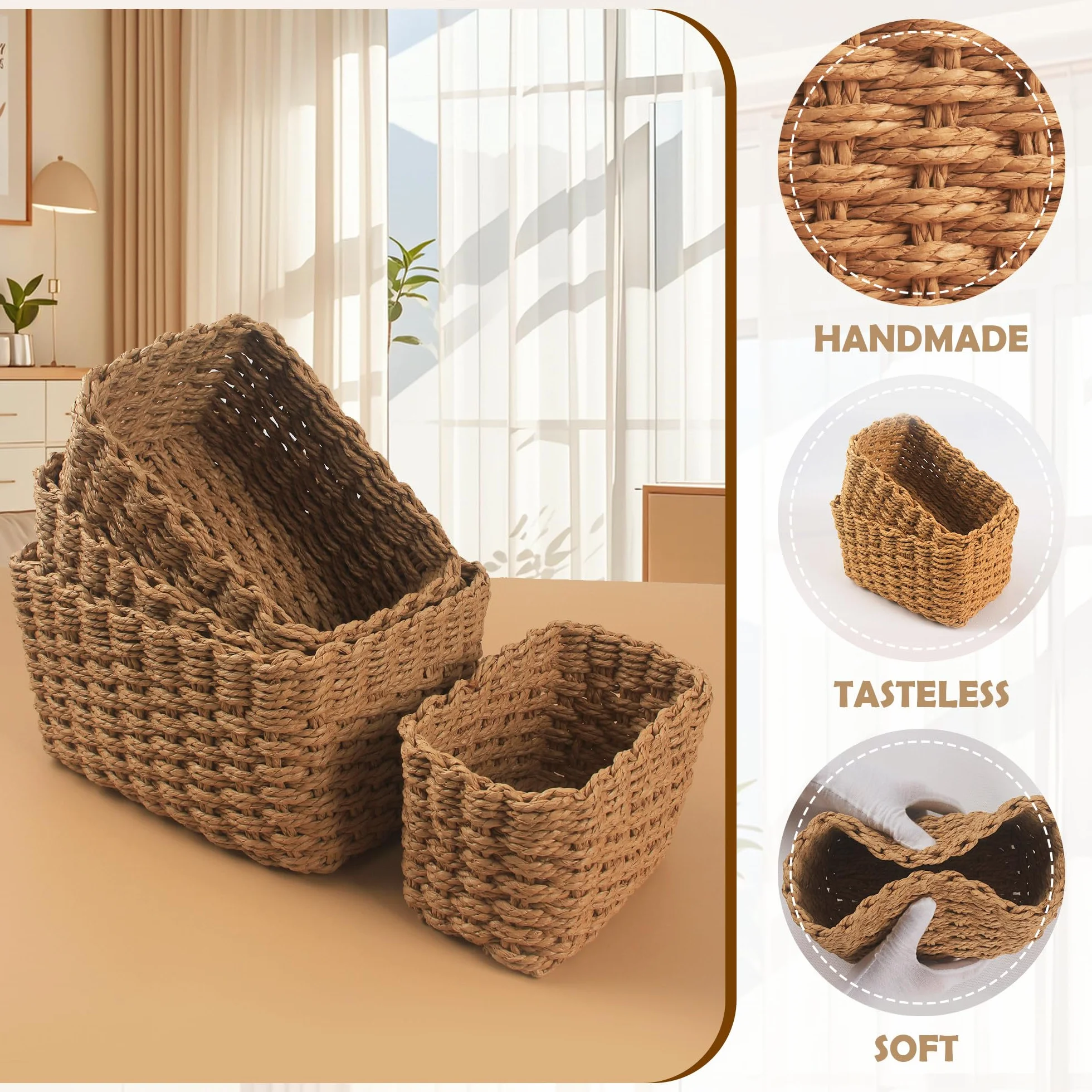 Cestini Portaoggetti in Vimini Naturale Set di 4 per Bagno Armadio Cucina