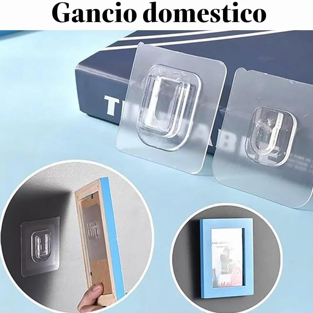 JEYORZY Ganci adesivi, 8 paia di ganci da parete a doppia faccia, ganci autoadesivi a doppia faccia, ganci adesivi trasparenti, ganci multifunzionali, senza forare, rimovibili, per appendere Quadri