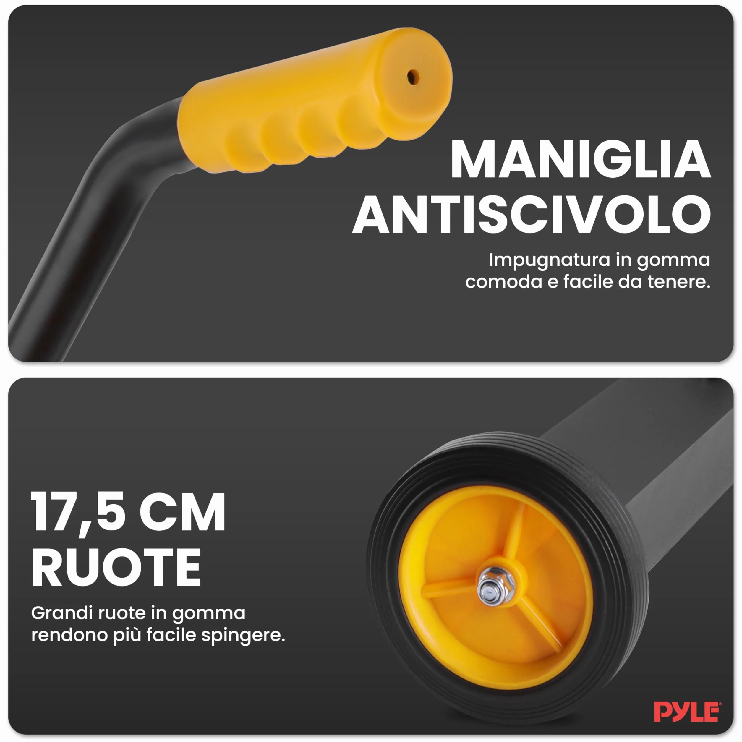 Pyle Spazzatrice Magnetica con Ruote 61 cm, Scopa Magnetica per Chiodi, Viti, Bulloni, Manico Regolabile, Raccoglitore Parti Metalliche per Uso Industriale e Commerciale, Nero/Arancione