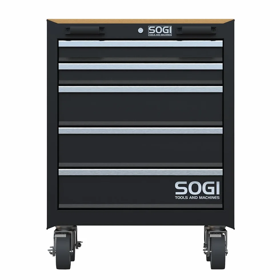 Sogi ARR-C-5C Cassettiera in lamiera - carrello per arredo officina - 5 cassetti - 4 ruote pivotanti - 660x500x850 mm