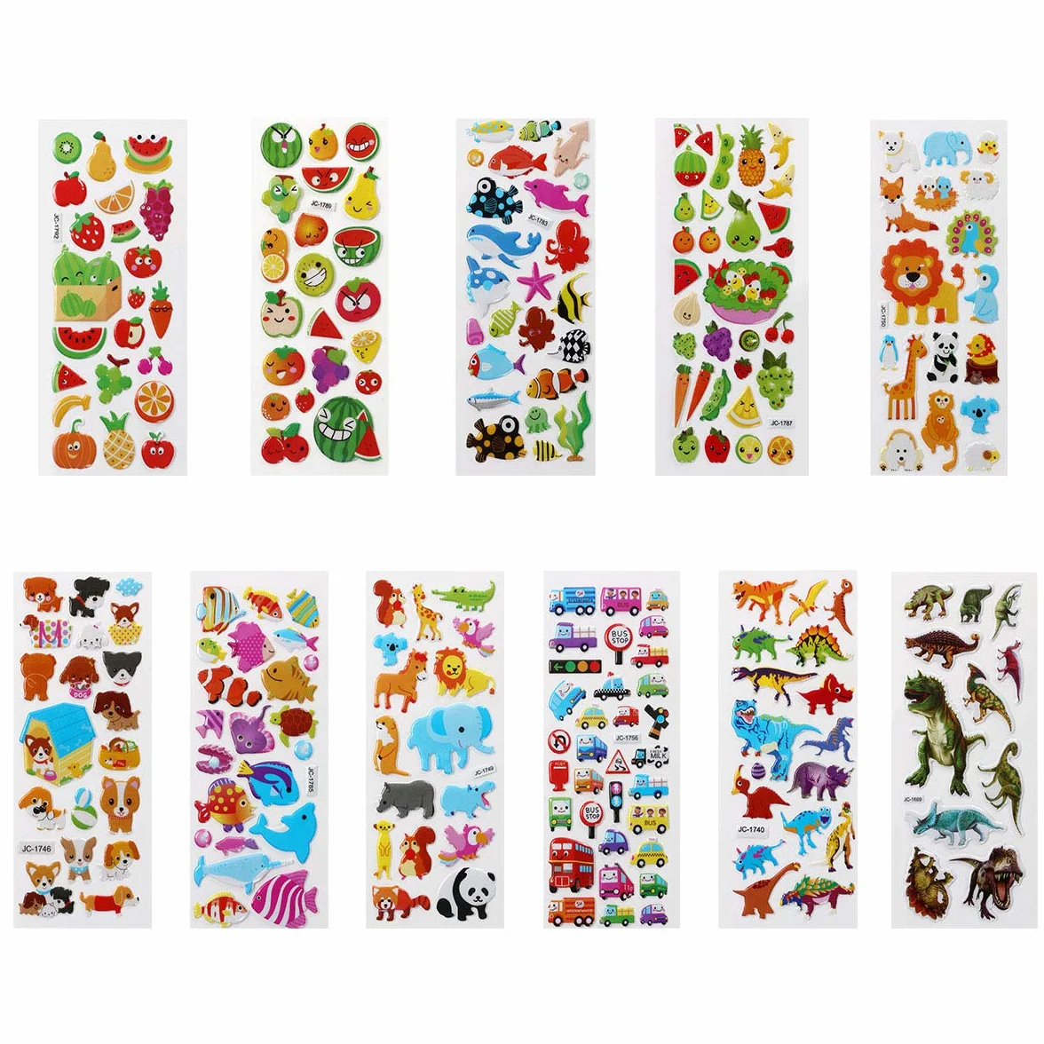 Vicloon Adesivi 550+ Adesivi 3D, Puffy Adesivis per Regali Gratificanti Scrapbooking Inclusi Animali, Pesci, Dinosauri, Numeri, Frutta, Camion, Aeroplani e Altro(22 Fogli)