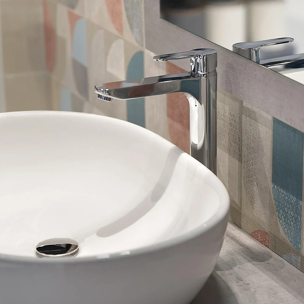 Set miscelatori lavabo alto e bidet con scarico click-clack incluso, in ottone cromato con leva monocomando, ZOE