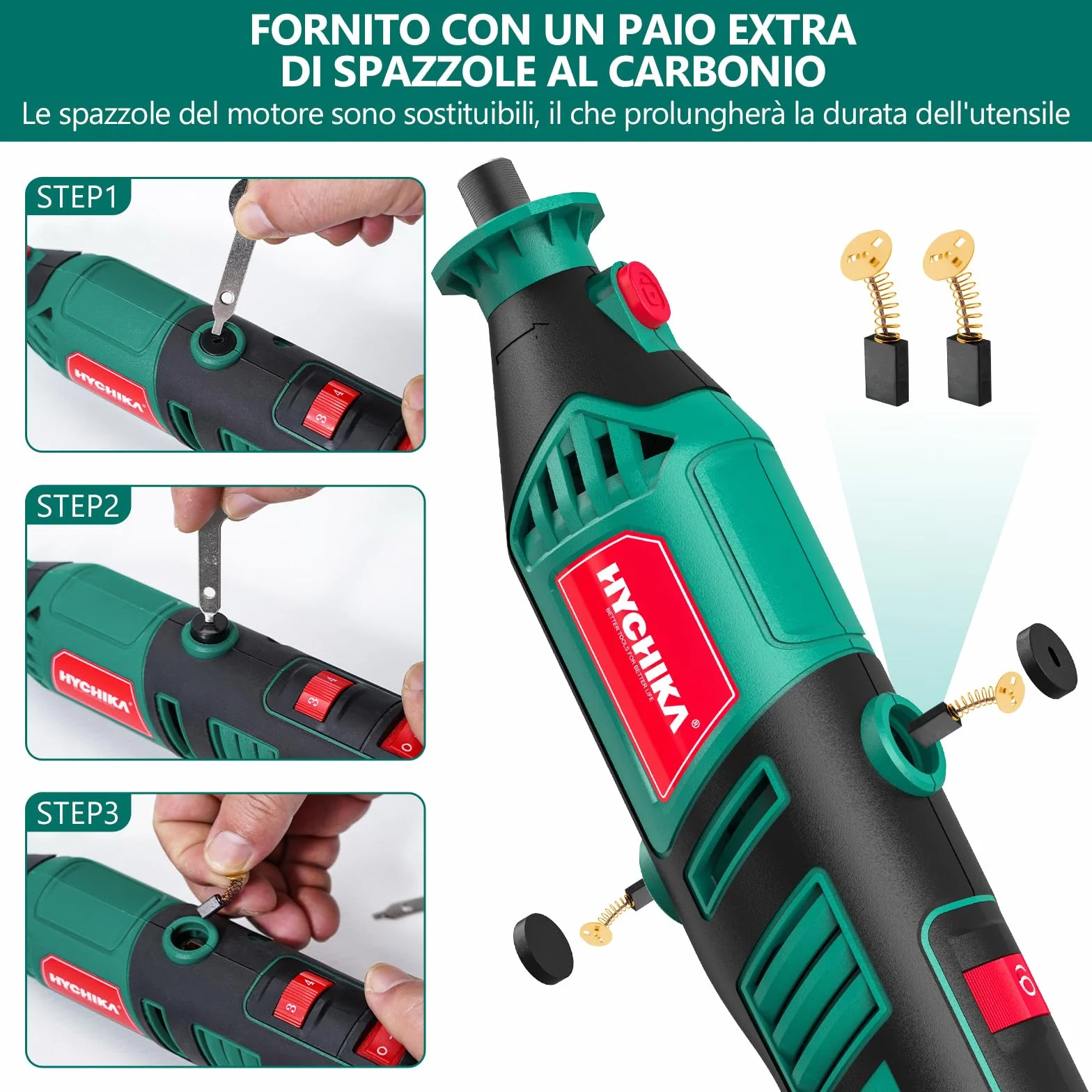 HYCHIKA utensile rotante 170W, kit multiutensile velocità variabile 8000-35000 RPM, 173 pezzi con albero flessibile