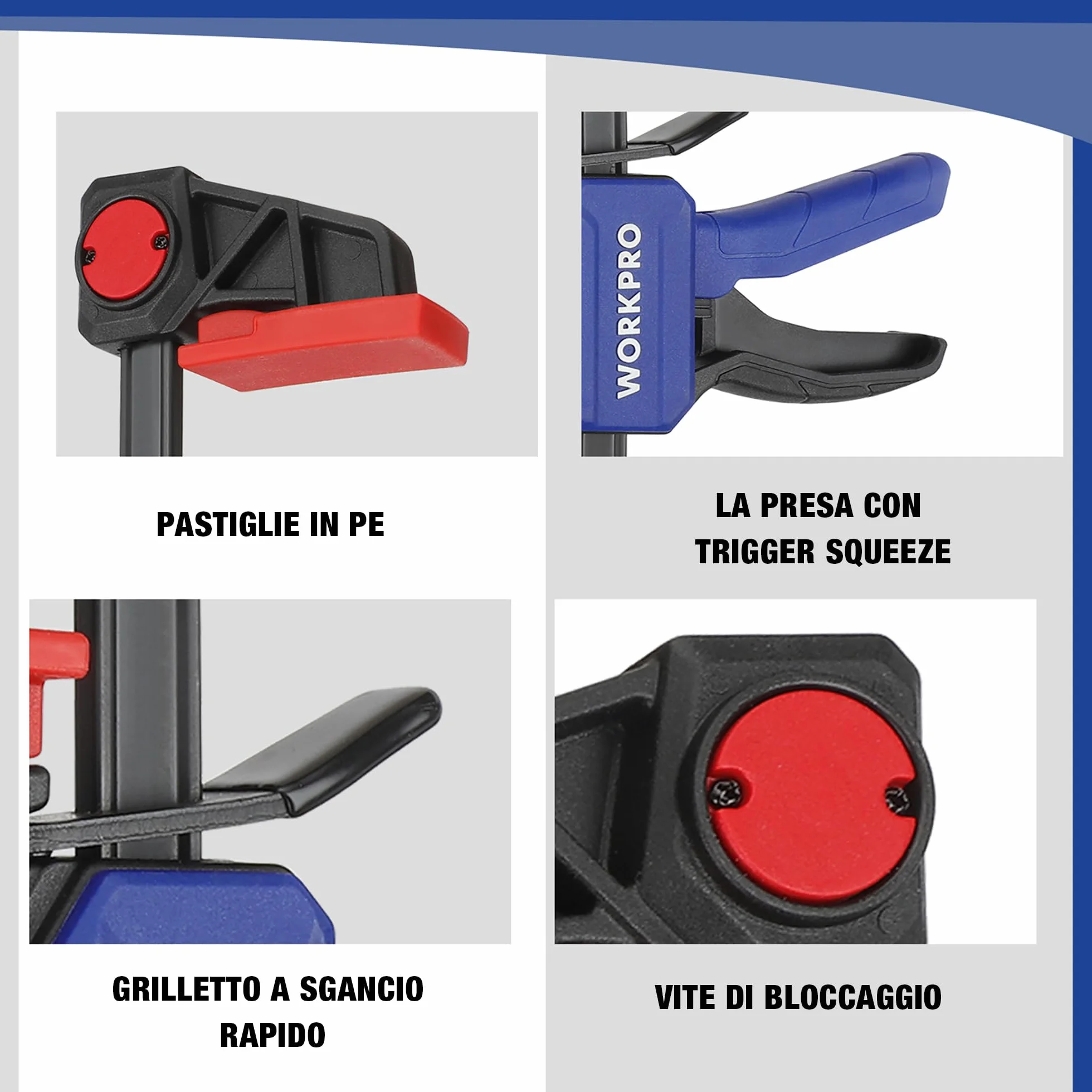 WORKPRO Morsetti da Falegname 2 Pezzi, Set di Morsetti per Legno a sgancio rapido da 305 mm per il Serraggio e l'allungamento, Morsetti a barra Serraggio 68 kg, Fissaggio del Legno con una Sola Mano