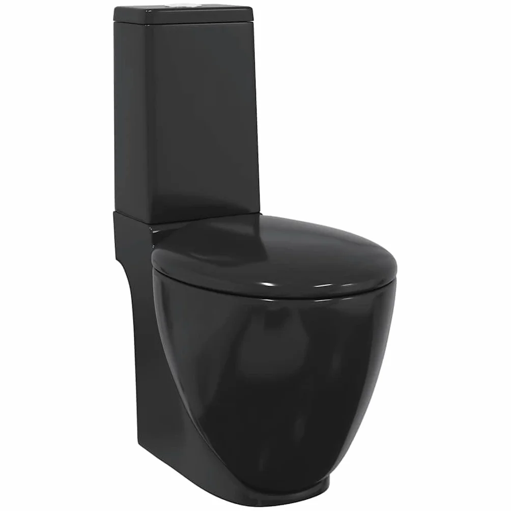 vidaXL Sanitari Bagno Toilette con Scarico Ceramica Nera Sedile WC Bidè Water