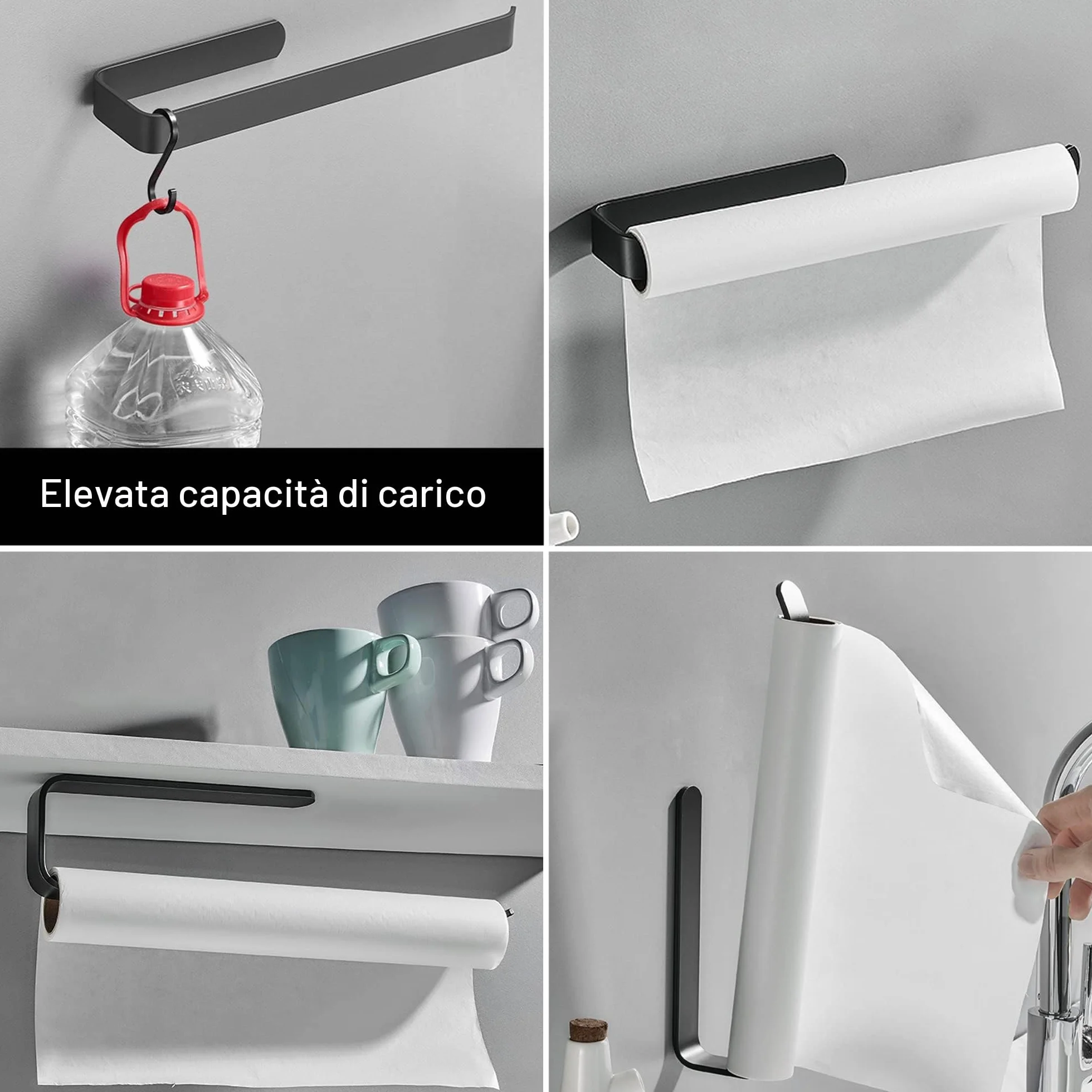 Set di accessori da bagno nero opaco 7 pezzi hardware adesivo portasciugamani carta igienica ganci per accappatoio