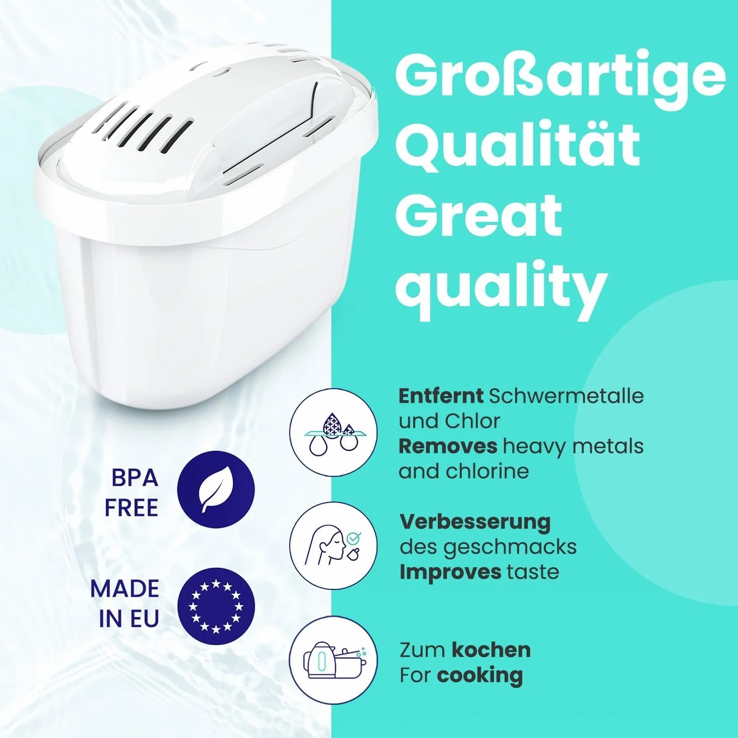 Aquafloow Set 6 Cartucce Filtranti Acqua Compatibili Brita Maxtra+ Maxtra Pro Caraffe Marella Style Elemaris Riduce Cloro Calcare Metalli Pesanti