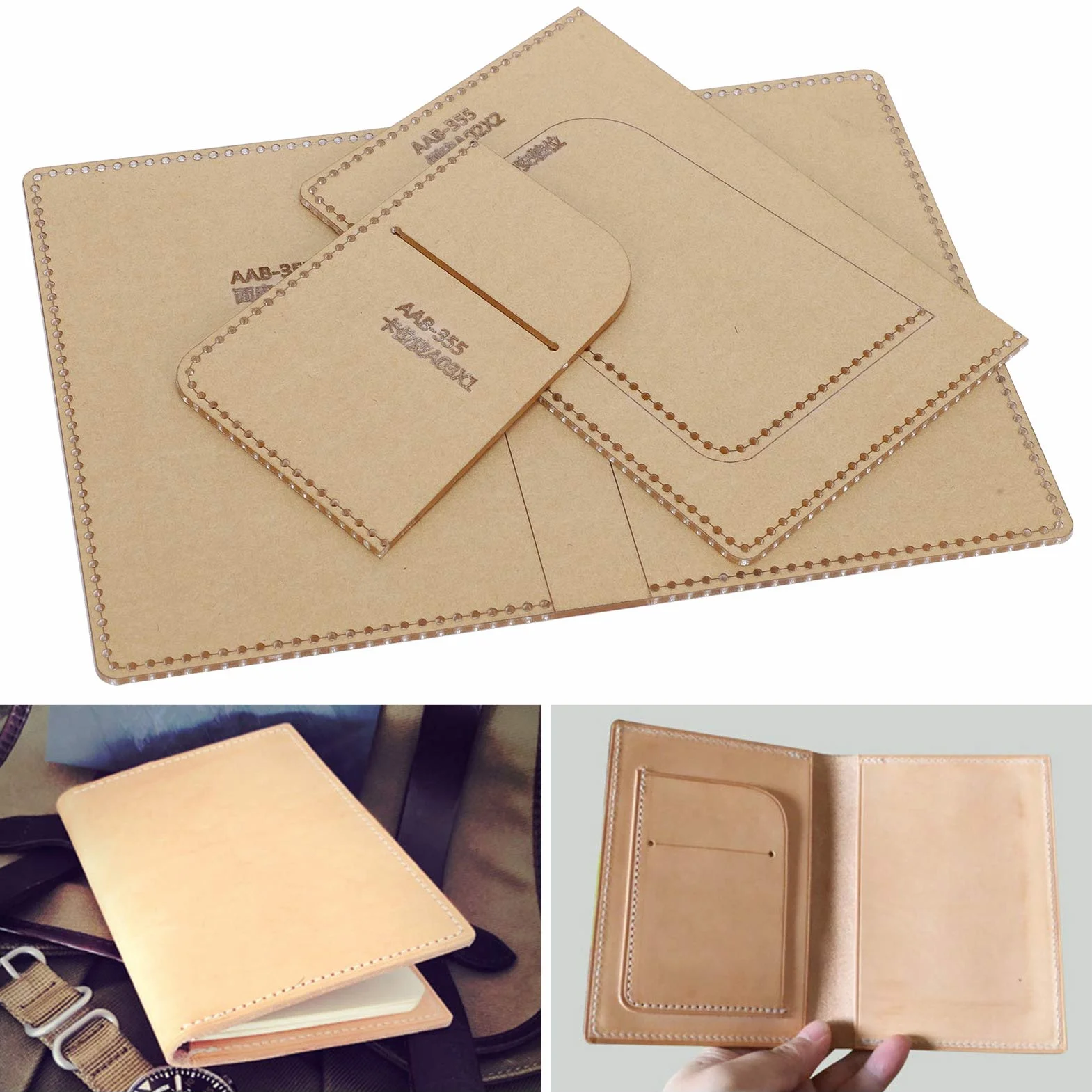 cartamodello porta passaporto in pelle modello stencil stampo per strumento artigianale in pelle fai da teKit modello acrilico 3 pezzi Handcraft Tools