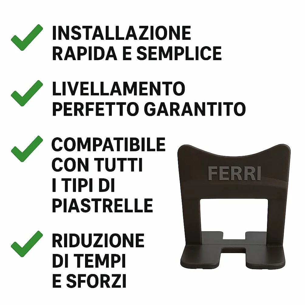 2500 Distanziatori Autolivellanti 1mm per Piastrelle, Made in Italy - Sistema di Livellamento a Perdere Compatibile con Raimondi - Distanziatori Professionali per Posa Precisa (2500pz 1mm)