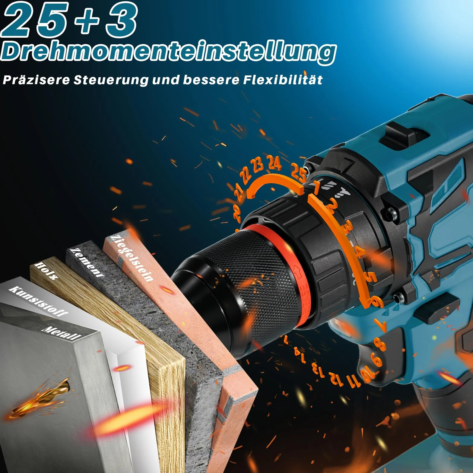 Trapano avvitatore a batteria brushless, trapano a percussione 21V, 70 Nm,con 2 2,0 Ah batterie, 25+3 impostazioni di coppia, 2 velocità, luce LED, avvitatore elettrico Ideale per forare e avvitare