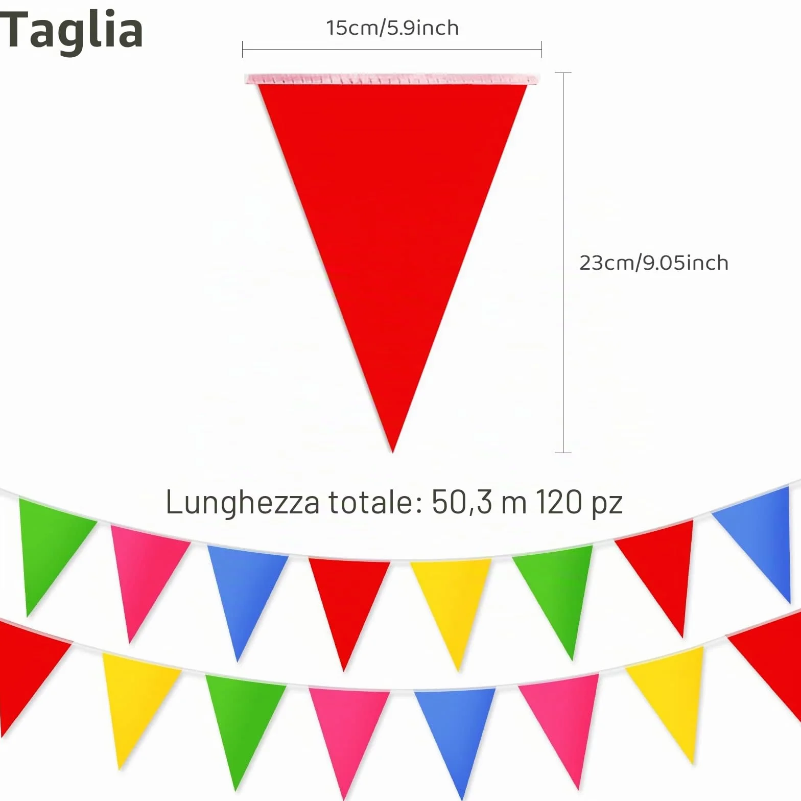 Annhao 120 Bandierine Triangolari Colorate Festone Striscione Ghirlanda Decorazioni 50 Metri