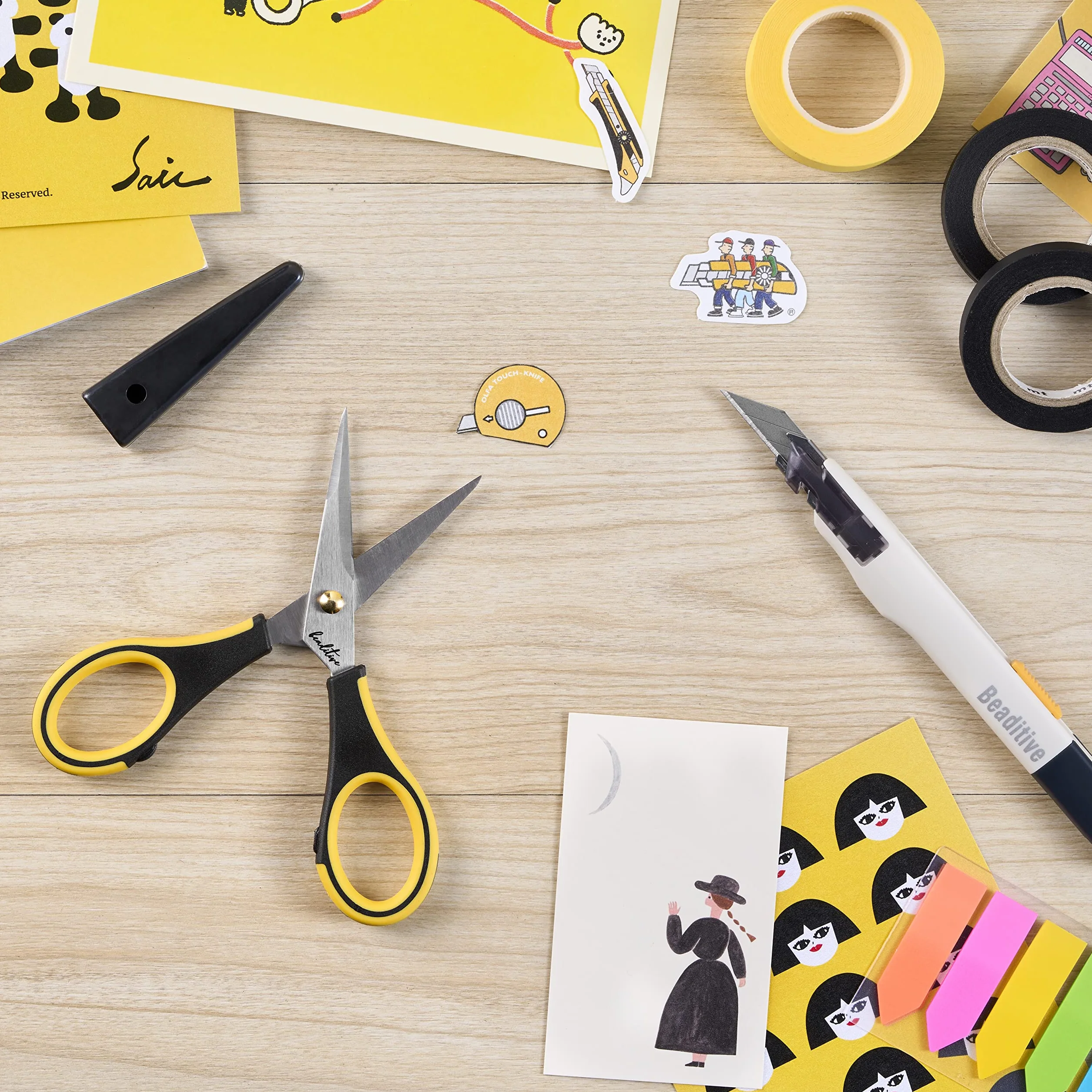 Beaditive Forbici di precisione – Lame in acciaio inox con cappuccio di sicurezza, punta ultra affilata e manici antiscivolo in TPR – per adulti e bambini, per lavori di carta, scrapbooking, casa