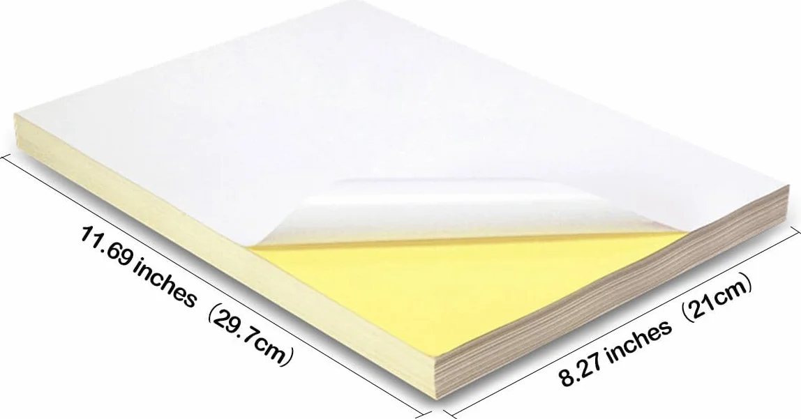 65 fogli Glossy Sticker Paper, A4 autoadesivo adesivo di carta per stampanti laser e ad iniezione (65 fogli)