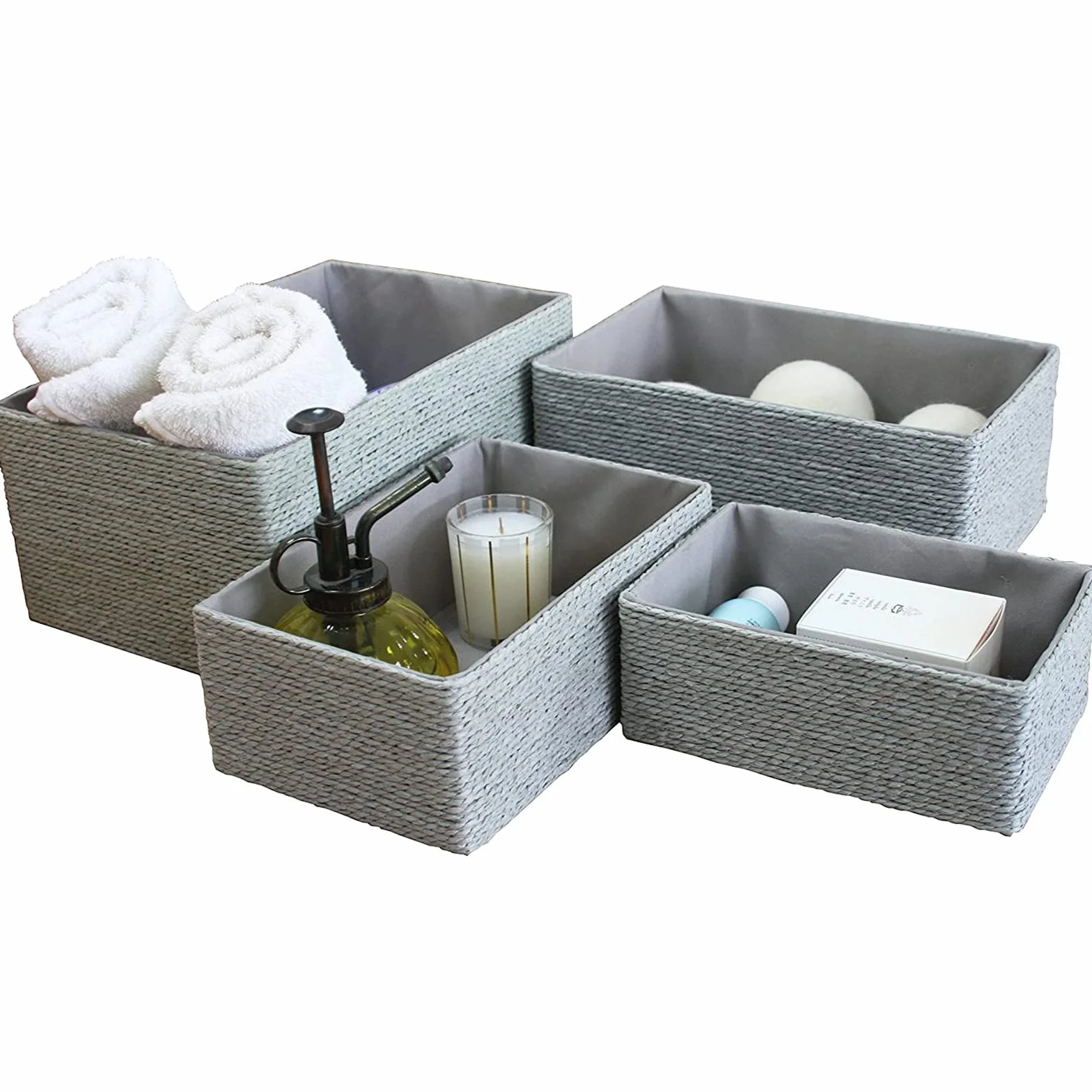 LJM Cesti Organizzatori Set di 4 per Armadi e Cassetti Grigio Contenitori a Cubo Impilabili per la Casa e l’Ufficio Contenitore Cosmetico Scrivania