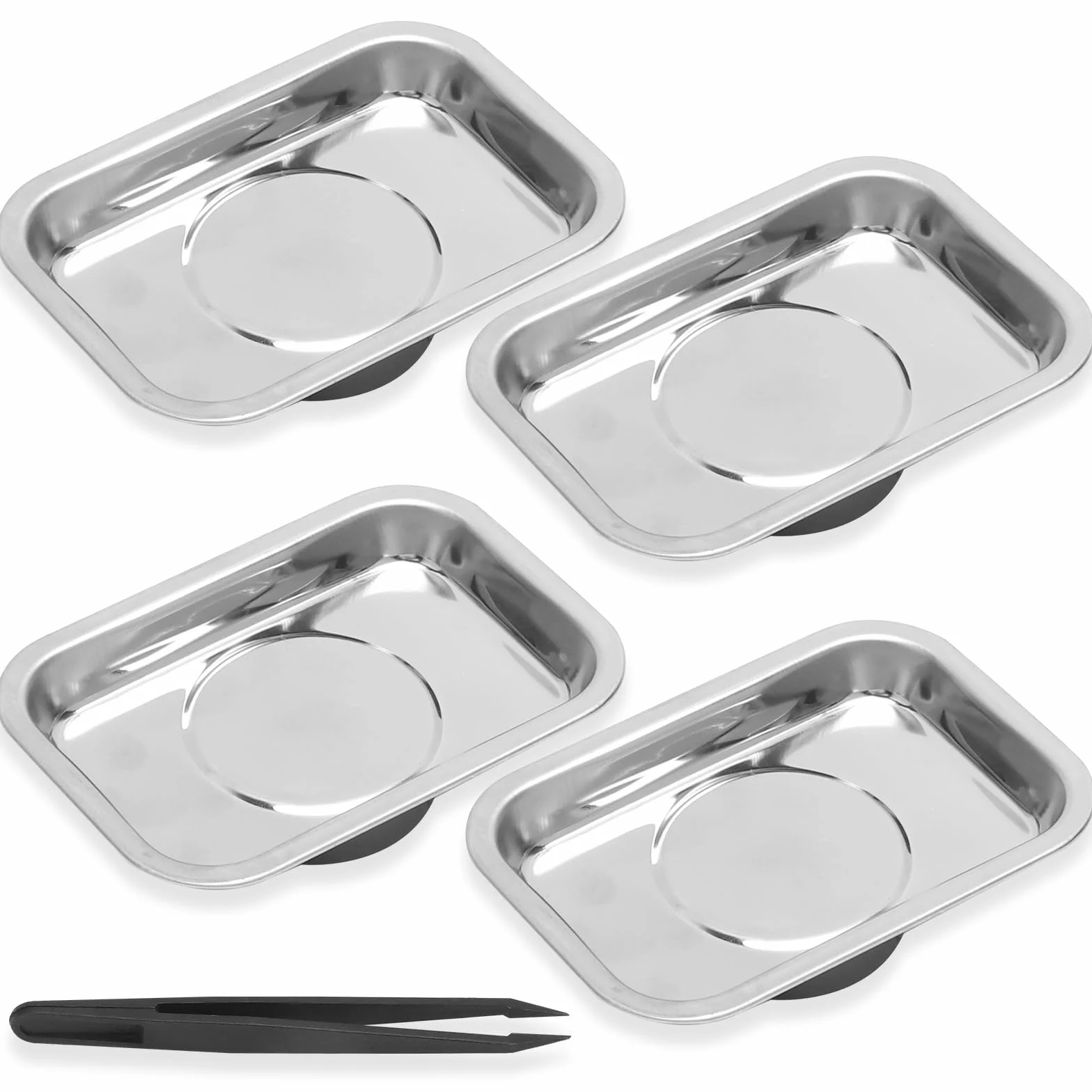 Set da 4 Pezzi Magnetschale Officina – Vassoio Magnetico Acciaio Inox per Tenere Viti, Bulloni, Supporto Magnetico Utensili, Porta Bit Magnetiche per Officina e Scaffale Garage