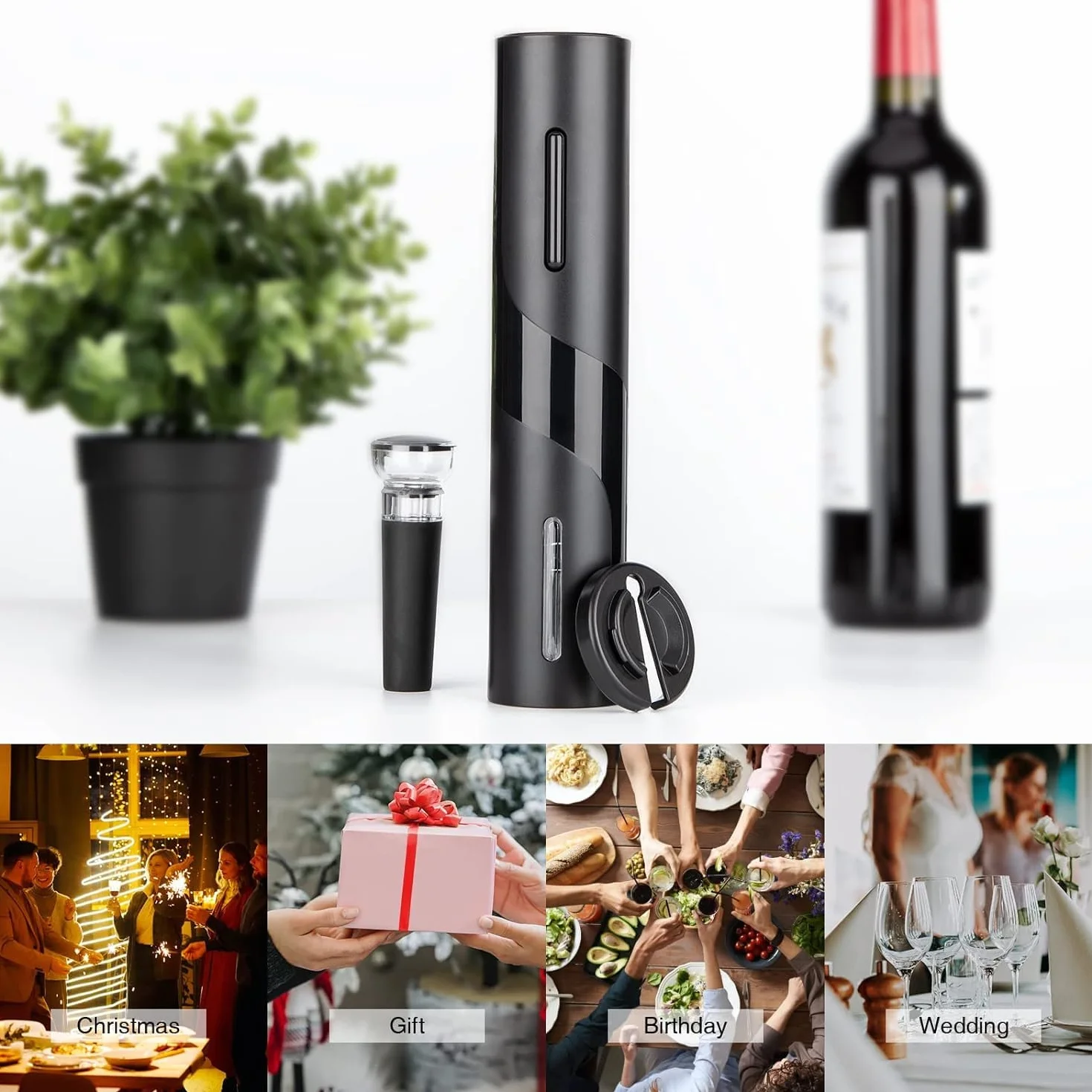 cavatappi elettrico per vino rosso, Apribottiglie elettrico con taglierino, tappo per sottovuoto, cavatappi elettrico con accessori per Ideale regalo, Famiglie e attività all' aperto (1 set)