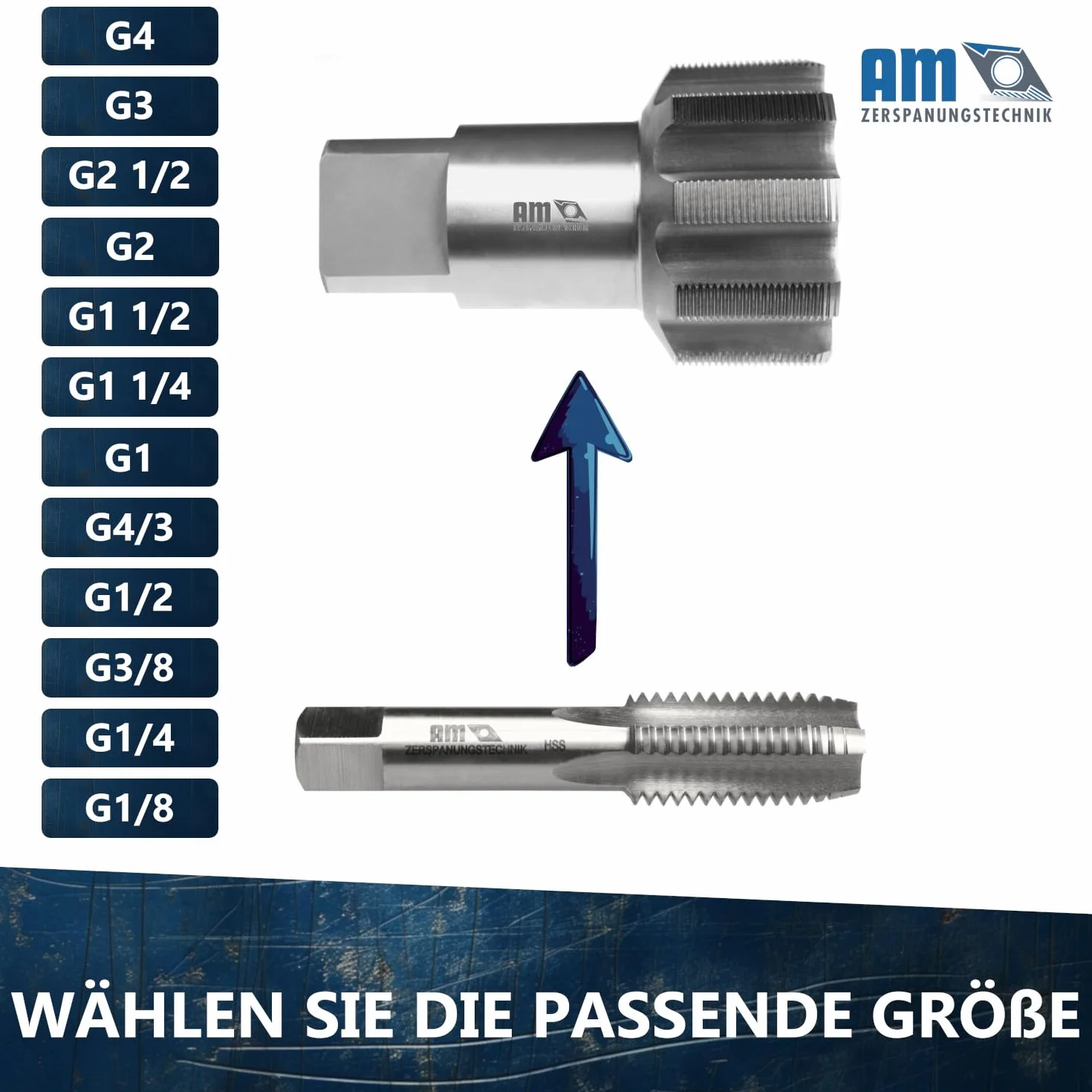 Maschio per filettatura G1/8 | Filettatura gas standard inglese | Filettatura tubo HSS | Filettatura tubo Whitworth G | Maschio per filettatura a taglio singolo gas - G (BSP) 1/8