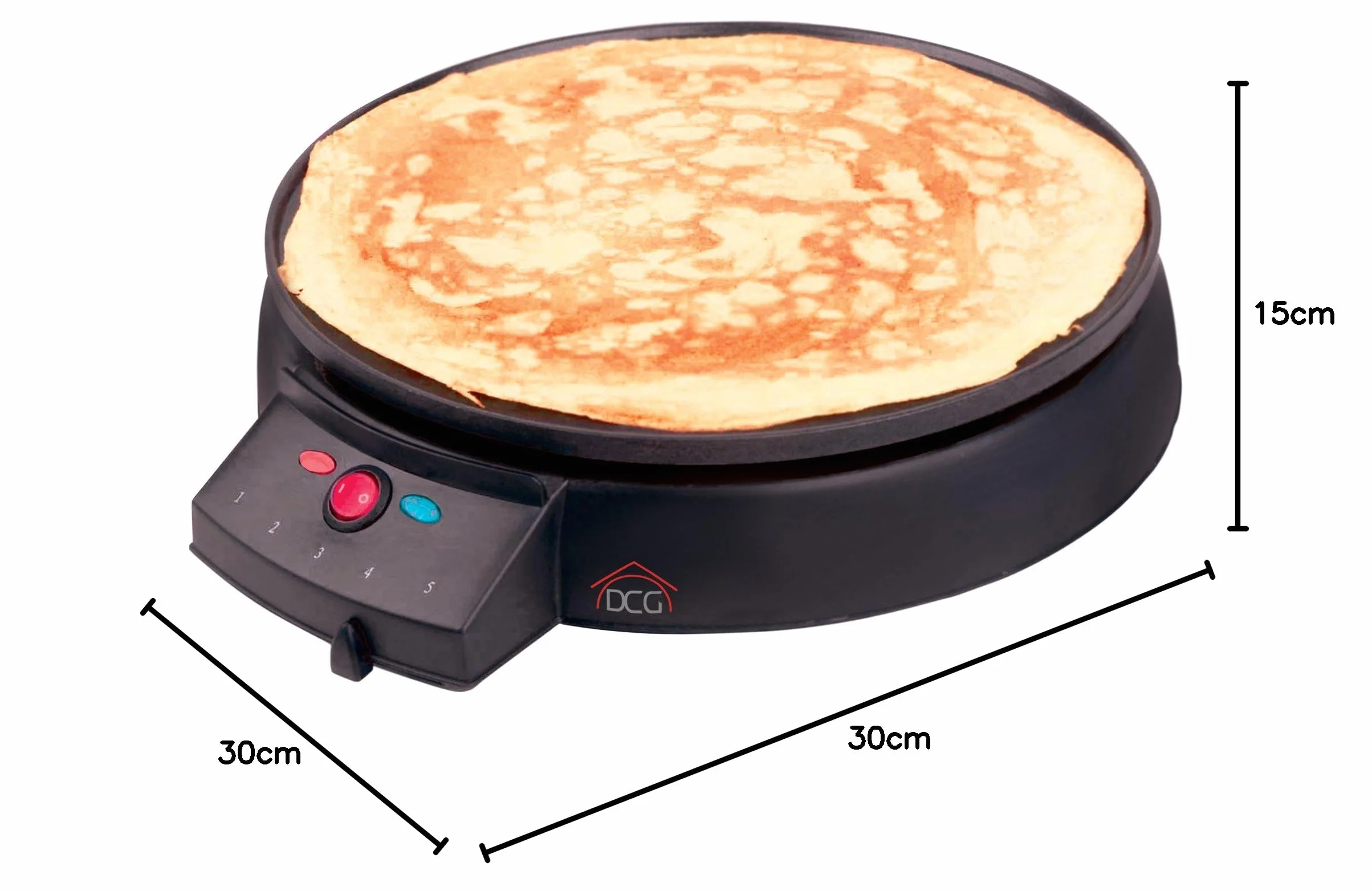 DCG CM5760 - Creperia con piastra antiaderente da 30cm. Potenza 900W e termostato regolabile