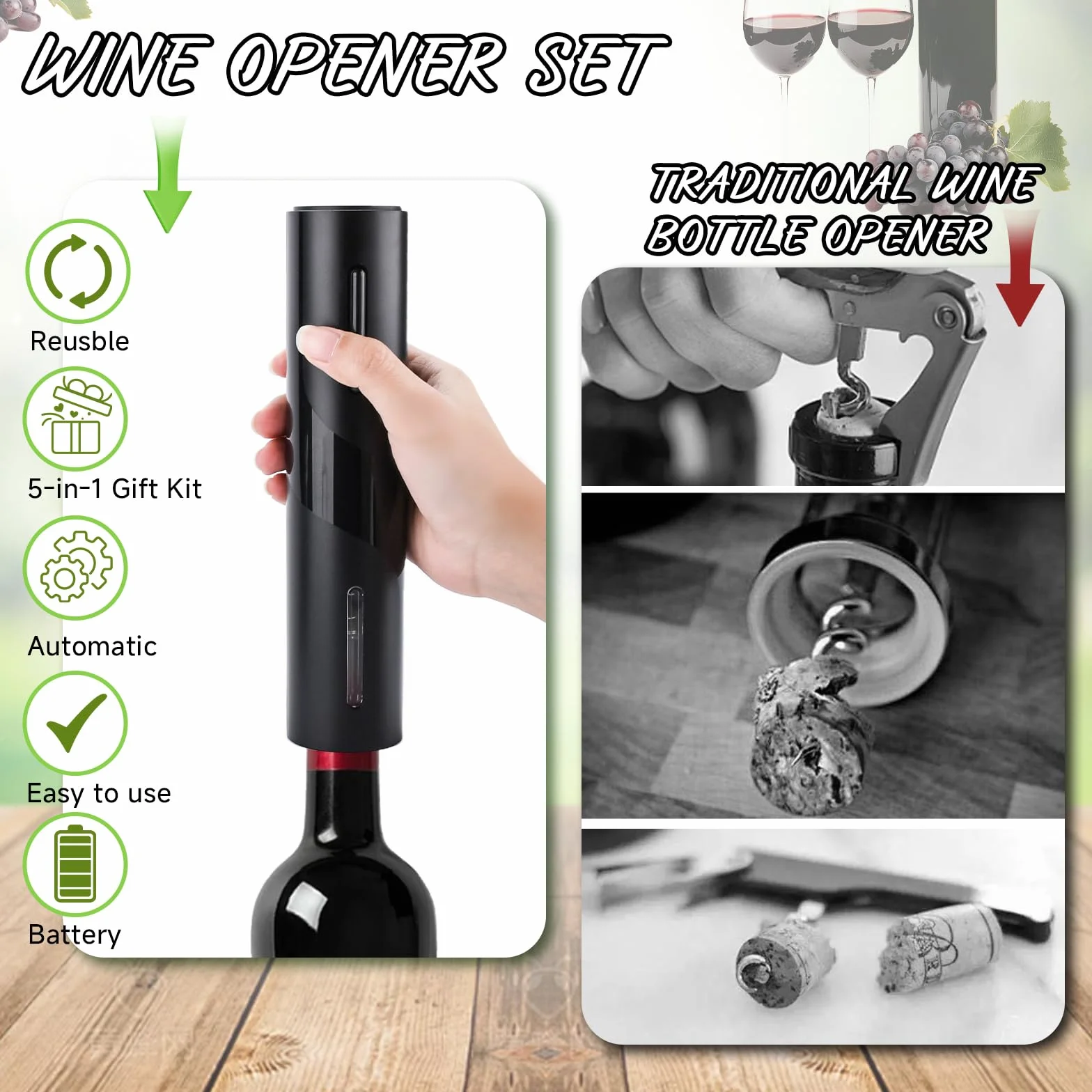 UCAMP 7 in 1 Elettrico Cavatappi Apribottiglie per Vino Professionale Set Regalo Uomo con Apriscatole Elettrico, Tagliafogli, Tappi Sottovuoto, Beccuccio per Versare, Sigillatura, Base di Ricarica