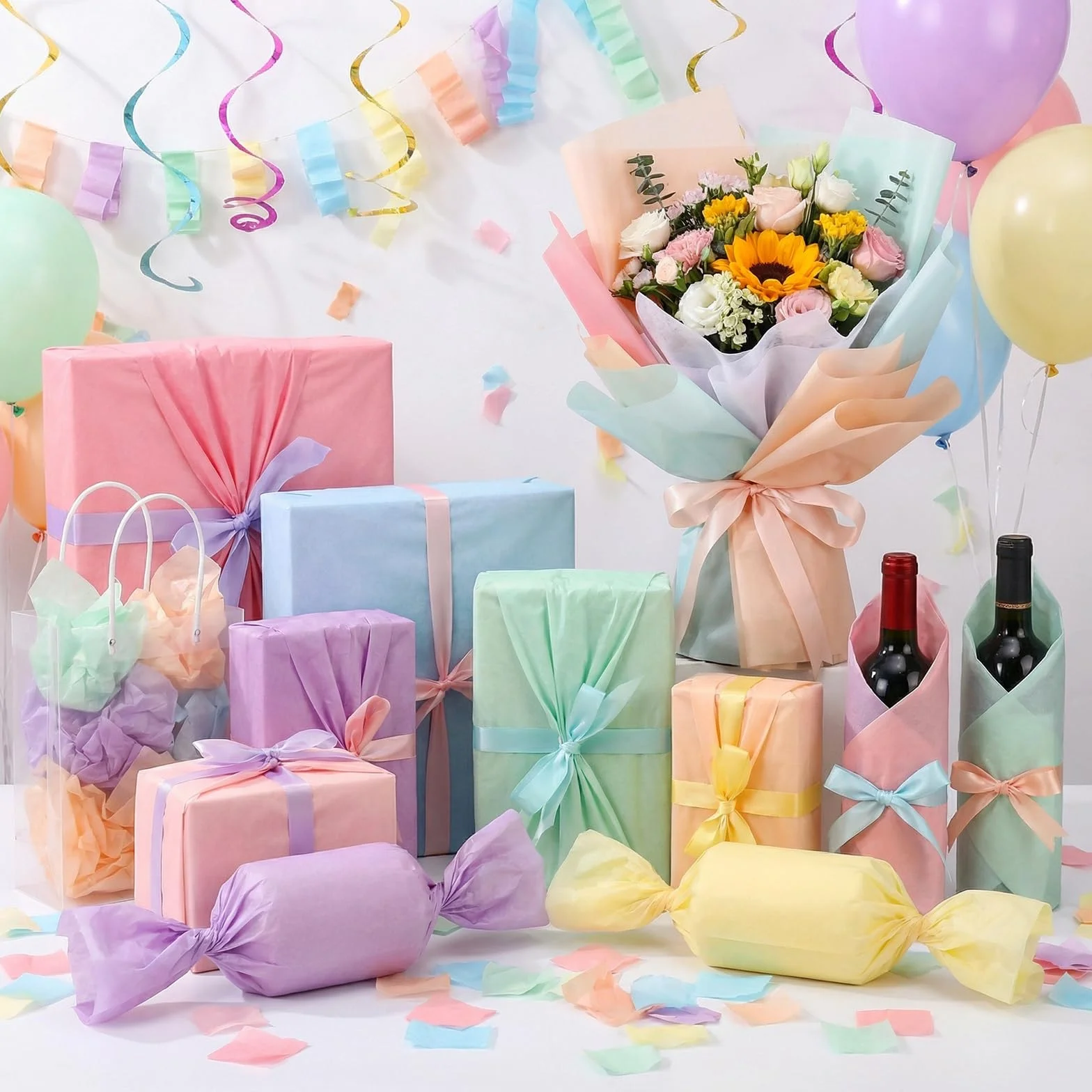 80 fogli di carta velina, 35 x 50 cm, carta velina pastello colorata, per Pasqua, compleanni, matrimoni, fai da te (10 colori)