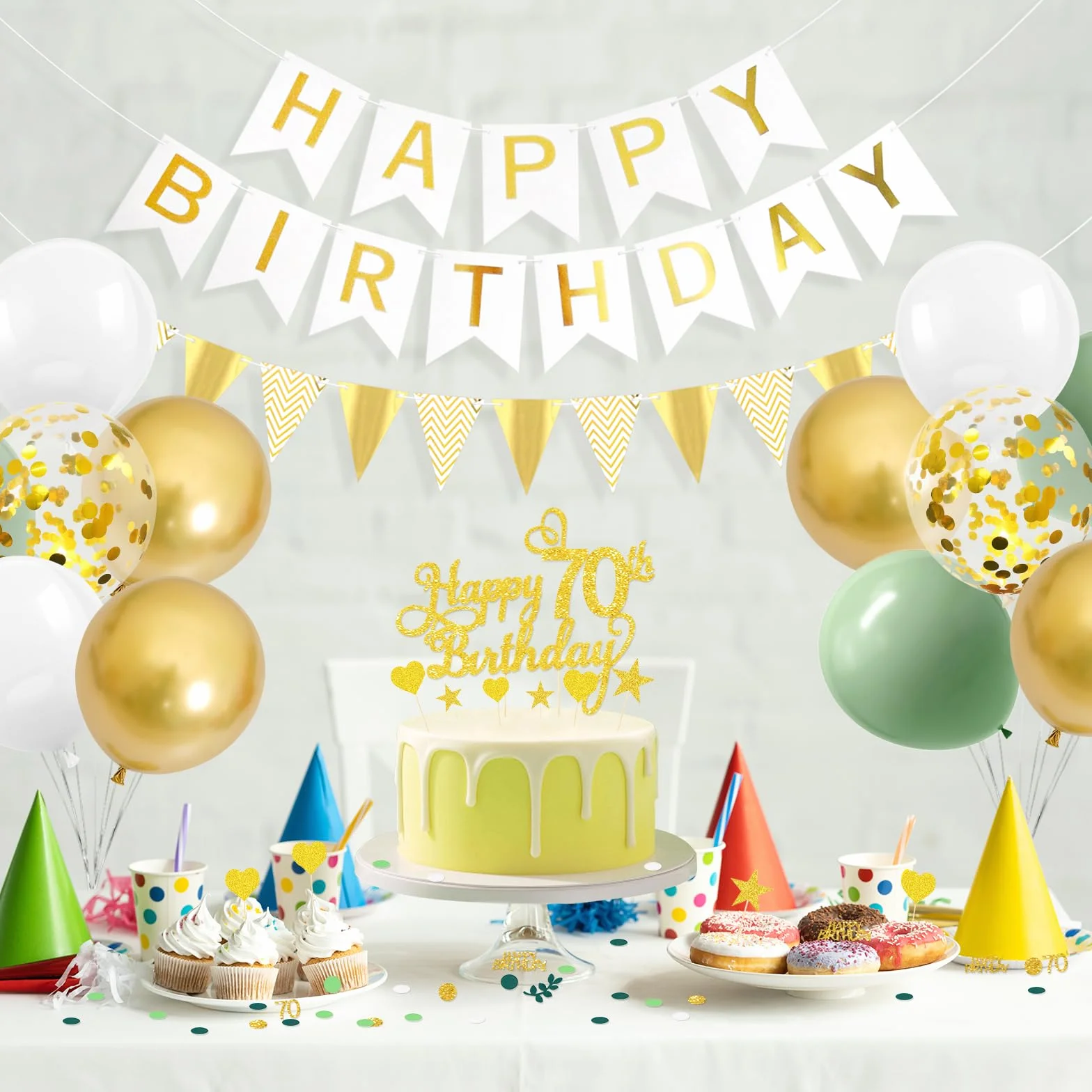 70° Compleanno Ghirlanda Palloncini Decorazione Verde Oro per Uomini e Donne