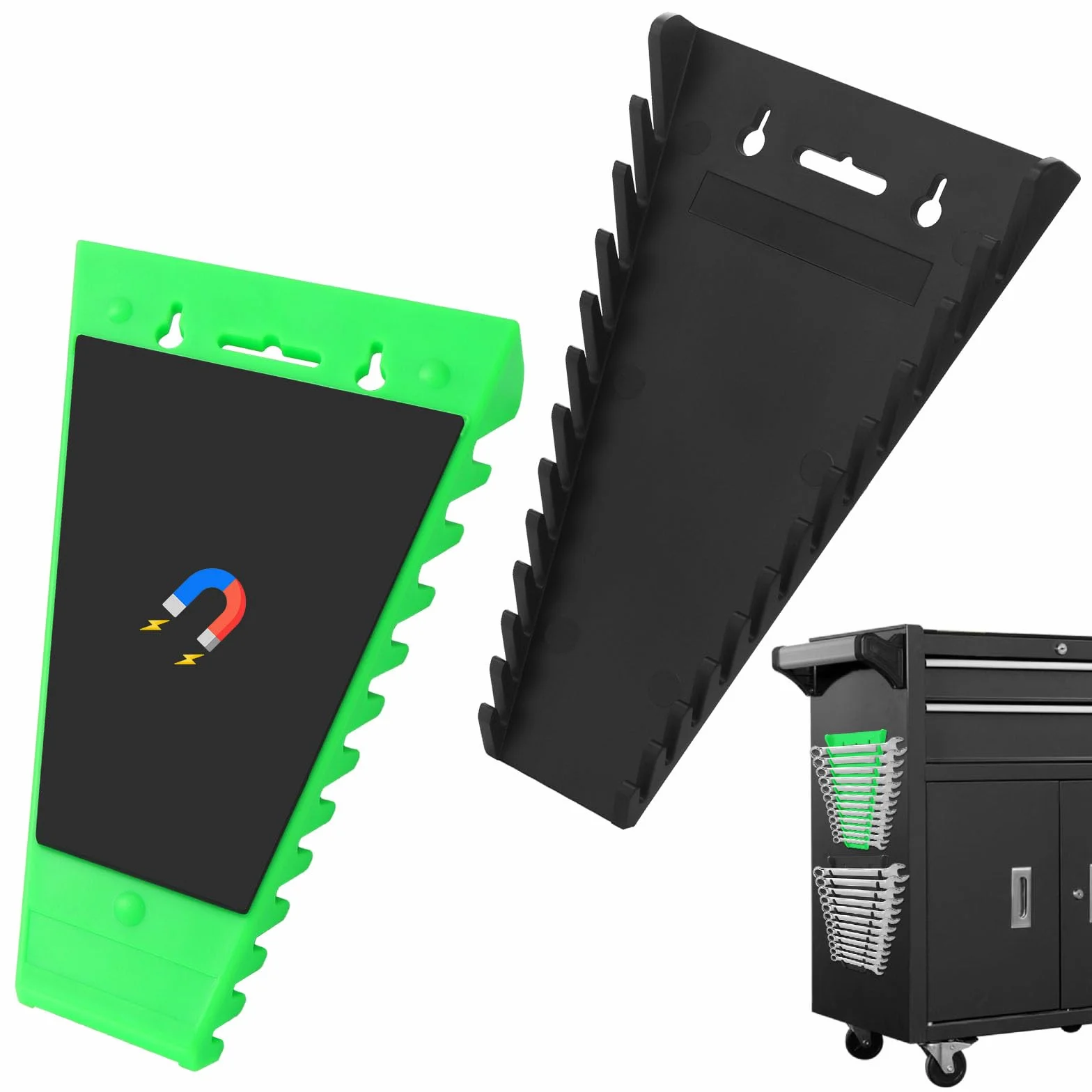 2 Pezzi Organizer Magnetico per Chiavi Inglesi, Porta Chiavi Inglesi, Supporti per Chiavi Premium a 12 Slot, Confezioni Organizzatore di Chiavi Magnetiche SAE (1/4-1/16") e Metrici (6-24 mm)