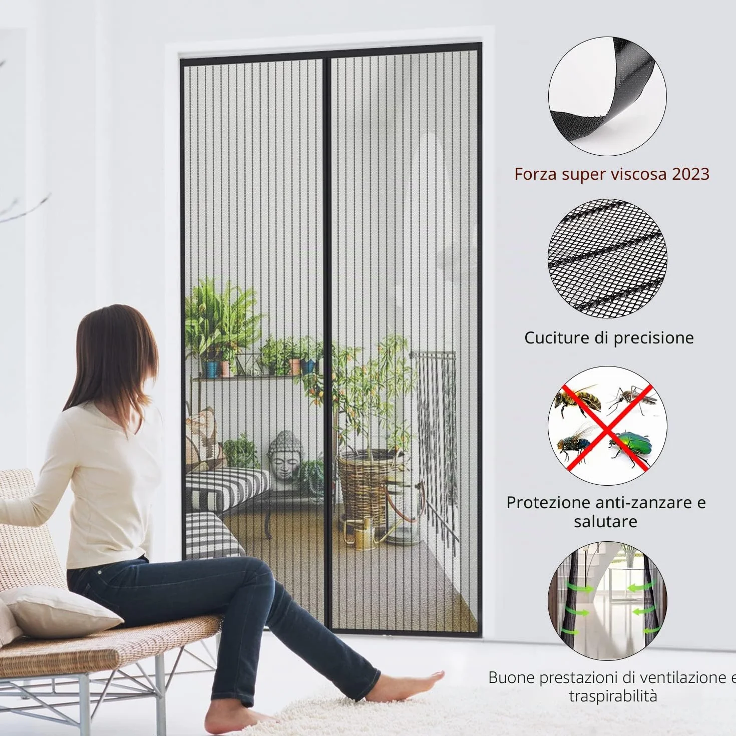 MYCARBON Zanzariera Magnetica 120x240cm Zanzariera Porta Finestra a Calamita Resistente Traspirante Tenda Anti Mosche, Nero