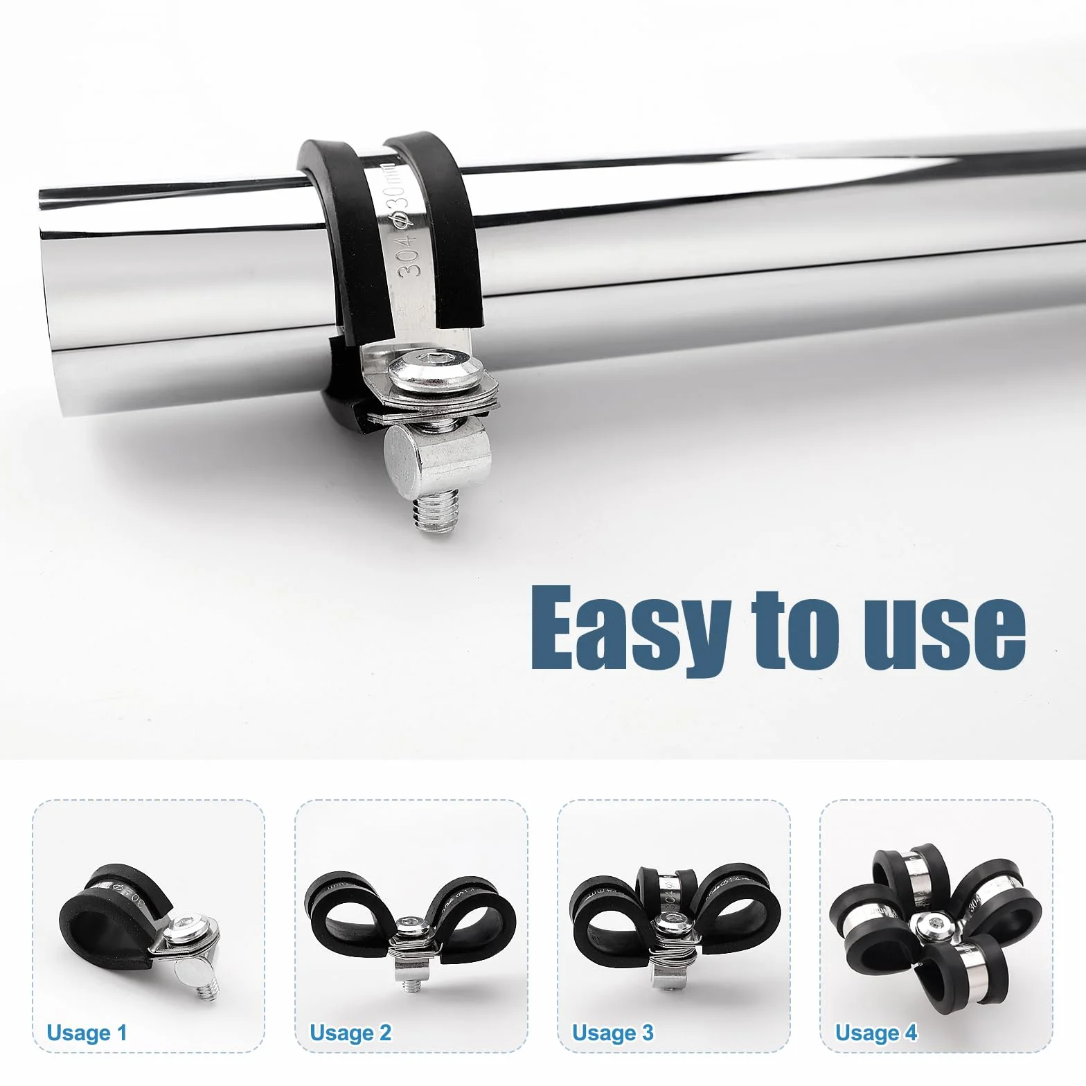 6 Pezzi 50mm Fascette Stringitubo in Gomma, Clip a P Rivestite in Gomma, Morsetto a P in Acciaio Inox 304, per Fissare Tubi e Cavi