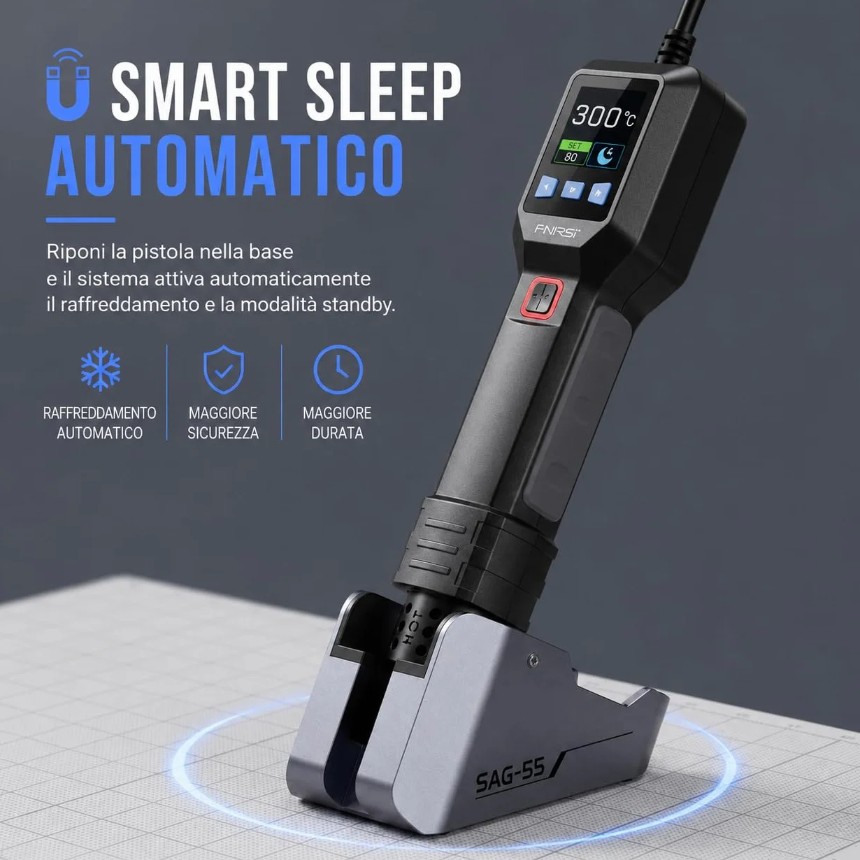 Pistola ad Aria Calda 550W con Controllo PID e Display LCD – Stazione di Saldatura Professionale per Elettronica SMD, 3 Preset, Smart Sleep, Flusso Aria Regolabile
