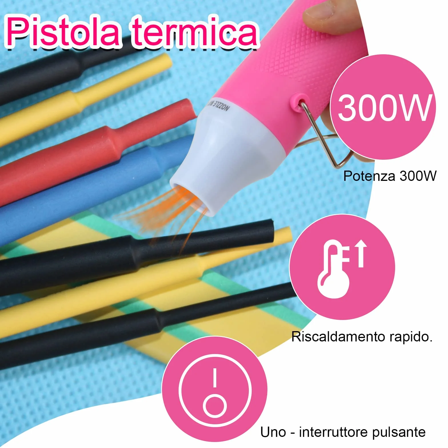 Pistola Termica,Pistola Aria Calda Professionale 300W,Pistola Termica Elettrica Portatile,per Goffratura Artigianale,Tubi Termorestringenti,Asciugatura Vernice,Argilla,Timbri in Gomma（Rosa）
