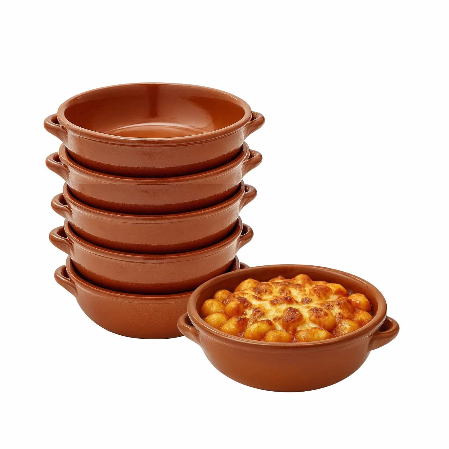 Virsus 6 Tegamini in Coccio Monoporzione 15x5 cm Ciotole in Terracotta con Maniglie Forno