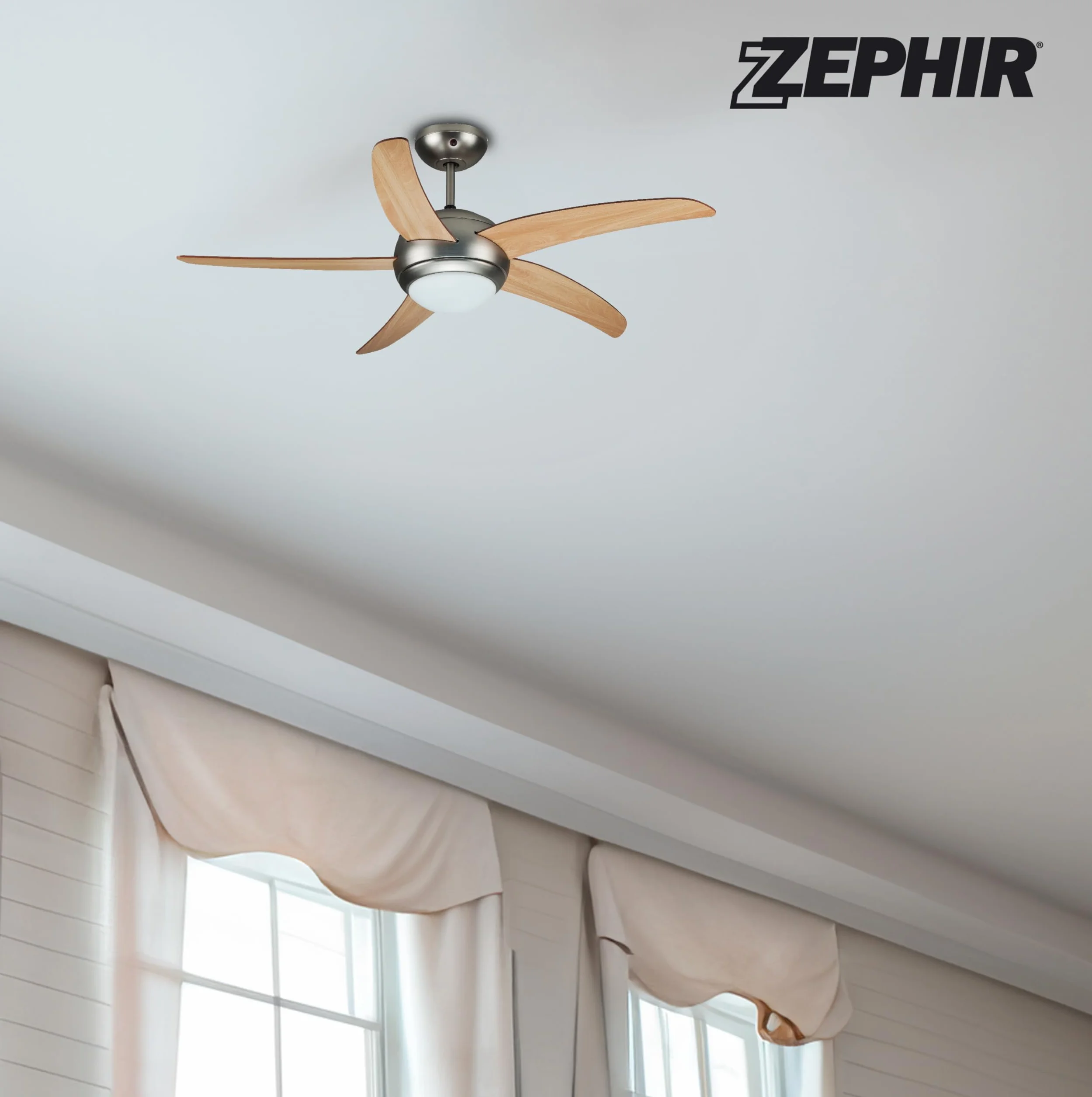 Zephir Ventilatore da Soffitto 5 Pale Legno con Luce 132 cm Ricondizionato