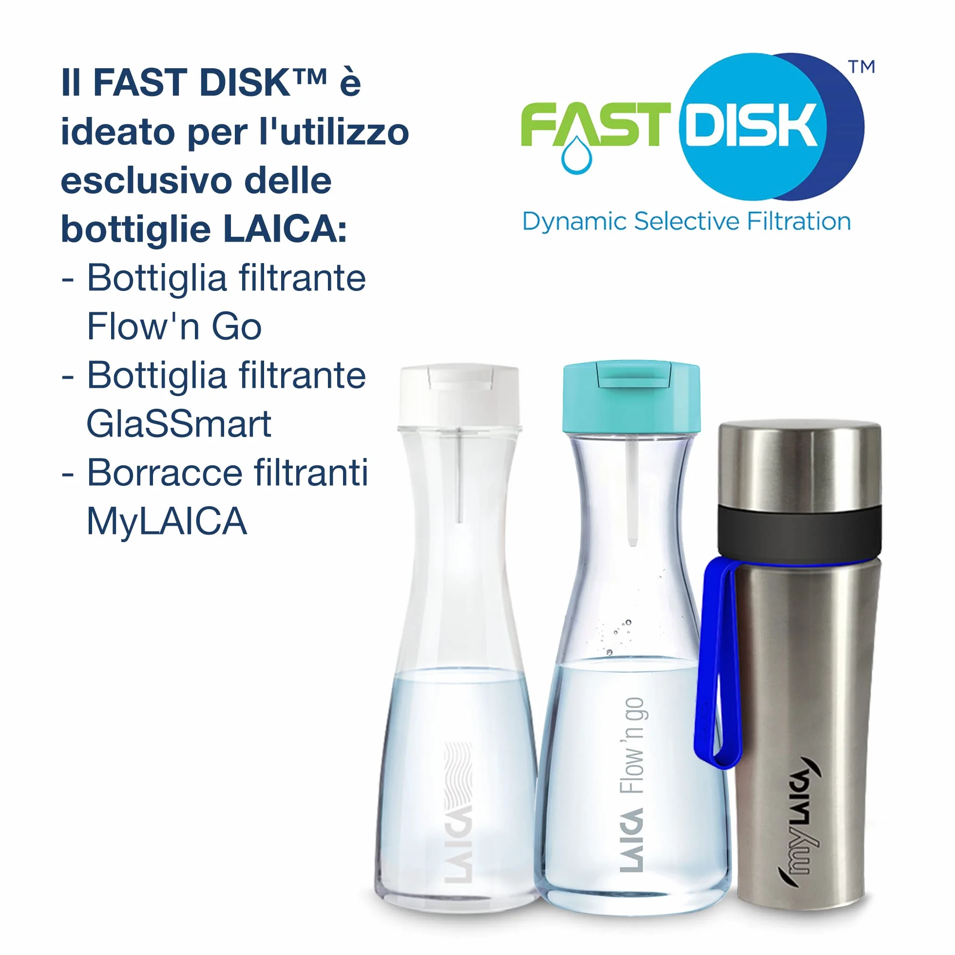 Laica Filtro Fast Disk per Bottiglia e Borraccia Filtrante, Carboni Attivi, Made in Italy, Filtrazione Istantanea, 6 Filtri