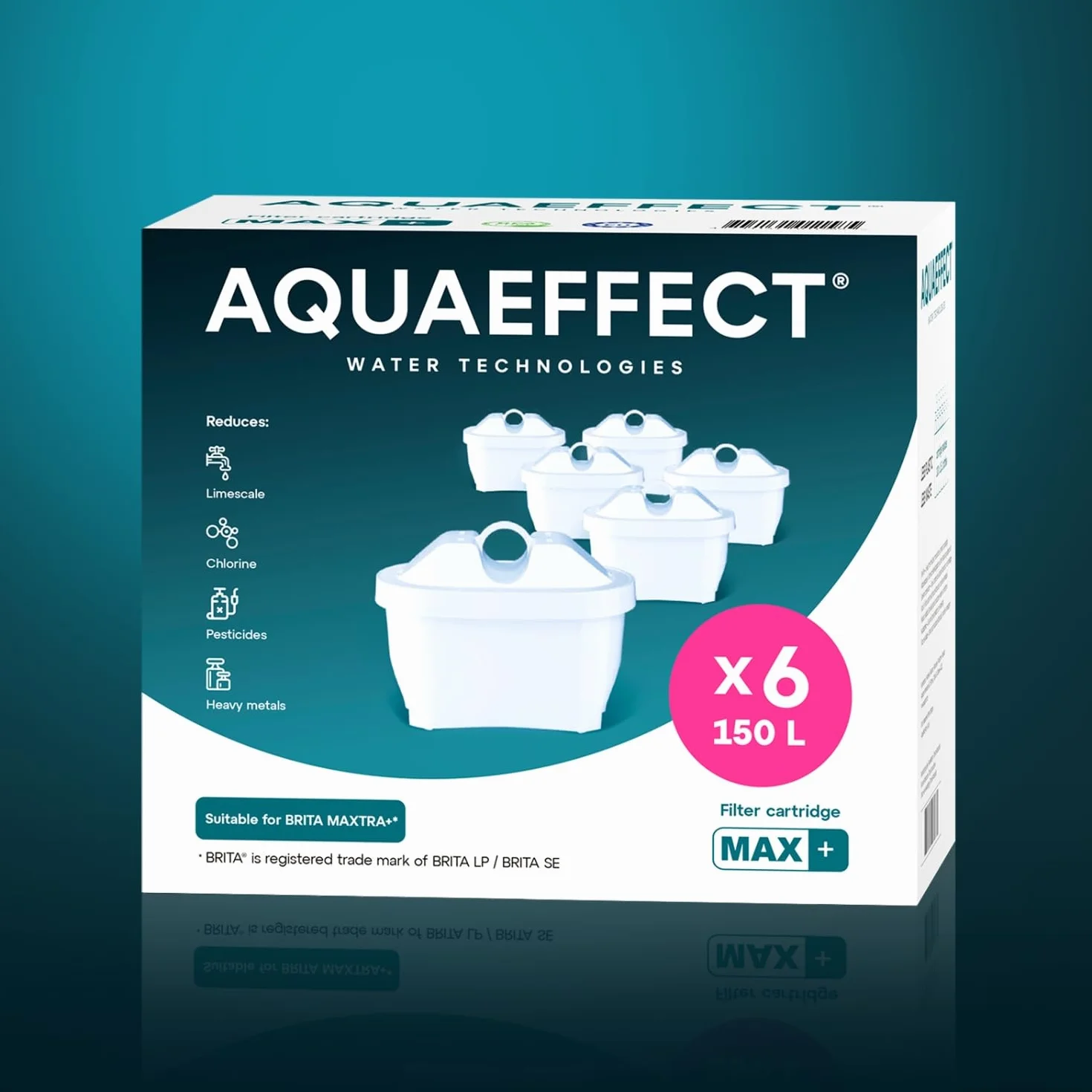 AQUAEFFECT MAX+ Filtri per Acqua Compatibili con Grandi Marchi - Confezione da 6