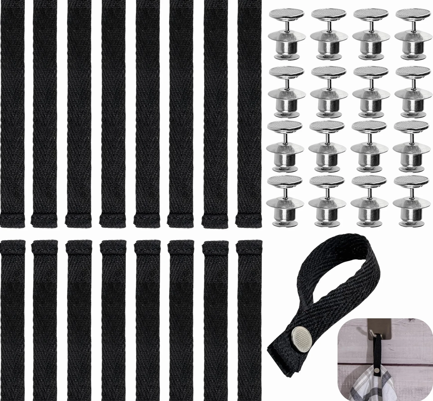 Ganci per Tessuti Senza Cuciture 16 Pezzi 15x1.2cm Chiusura a Bottone Nero