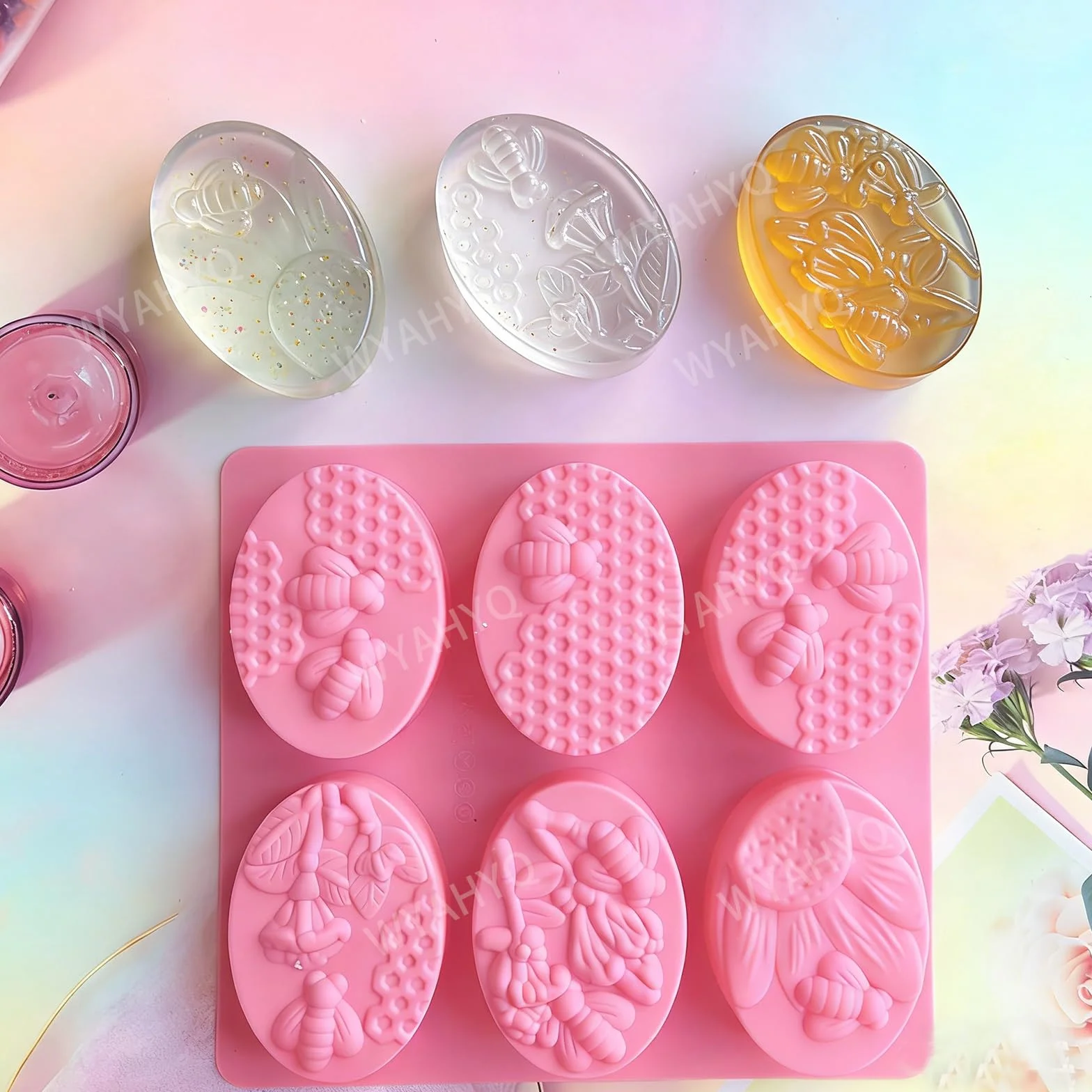 2Pezzi Stampo in silicone per sapone Stampi per sapone a forma di nido d'ape Losanga ovale da 6 pezzi