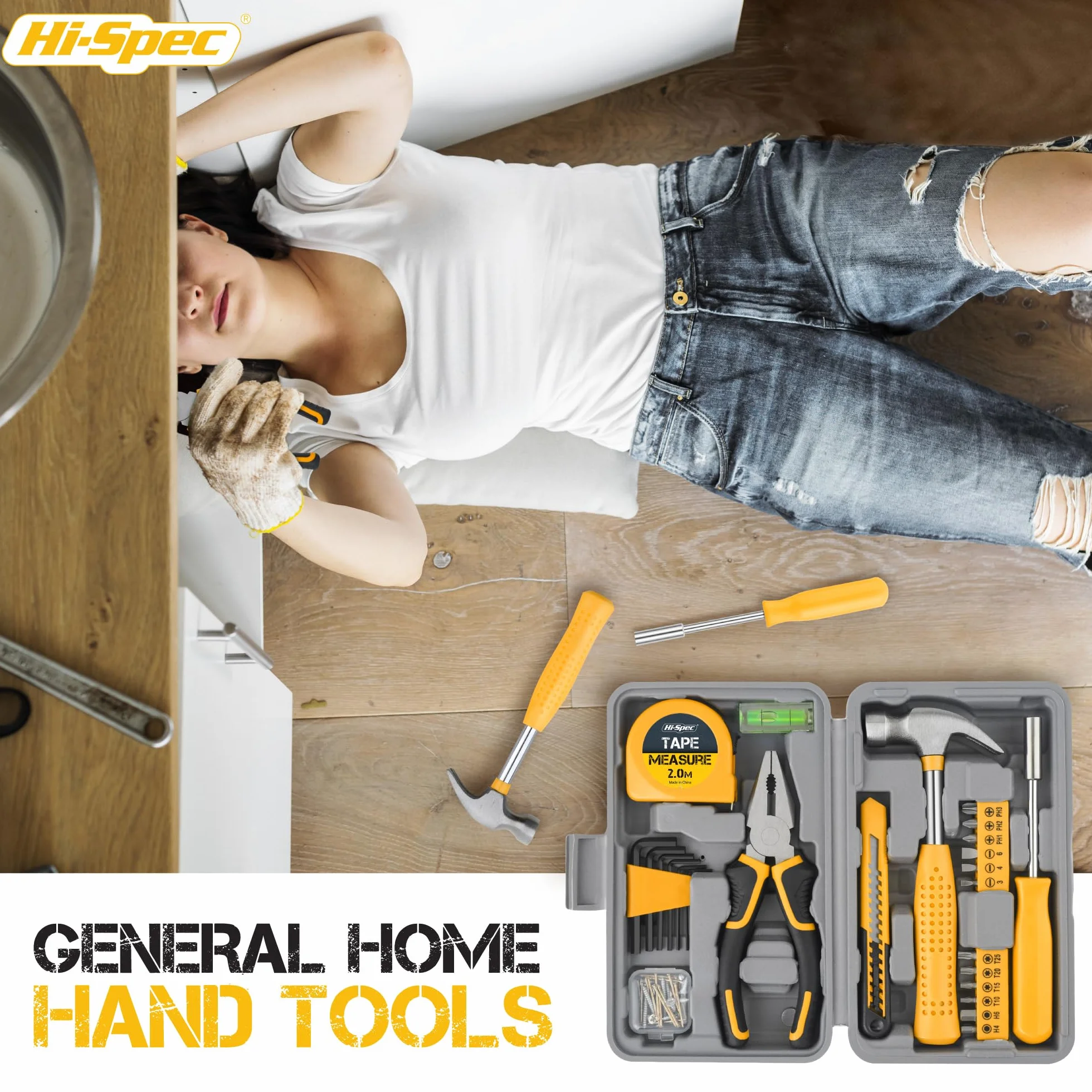 Hi-Spec Set Attrezzi Cassetta Completa Compatta 25 Pezzi Valigetta Portatile Giallo