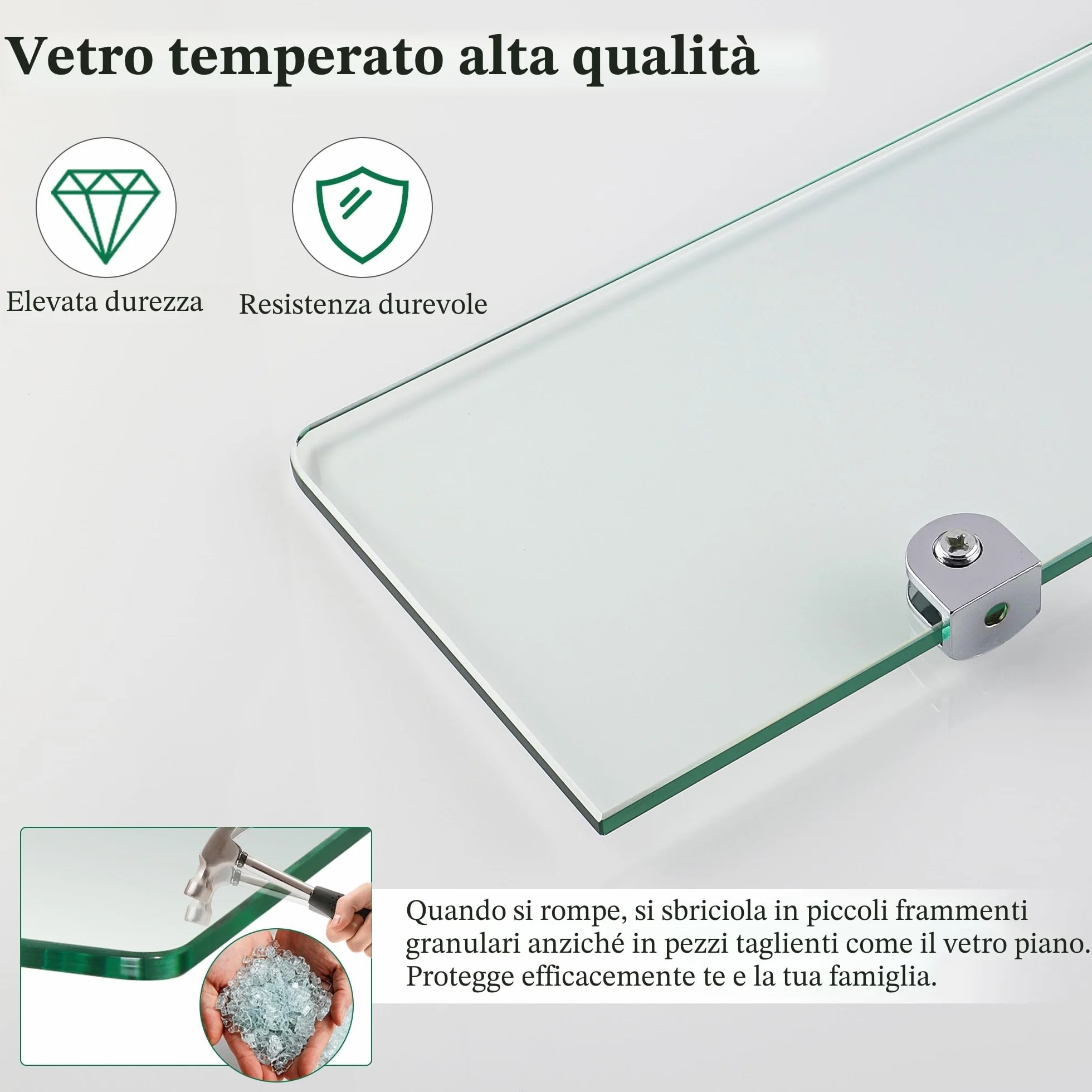 SAYAYO Mensola Doccia Vetro Mensola in Vetro per Bagno Mensola Bagno con Supporto Cromo Lucido, Mensole da Muro 30 CM, 2 Pezzi