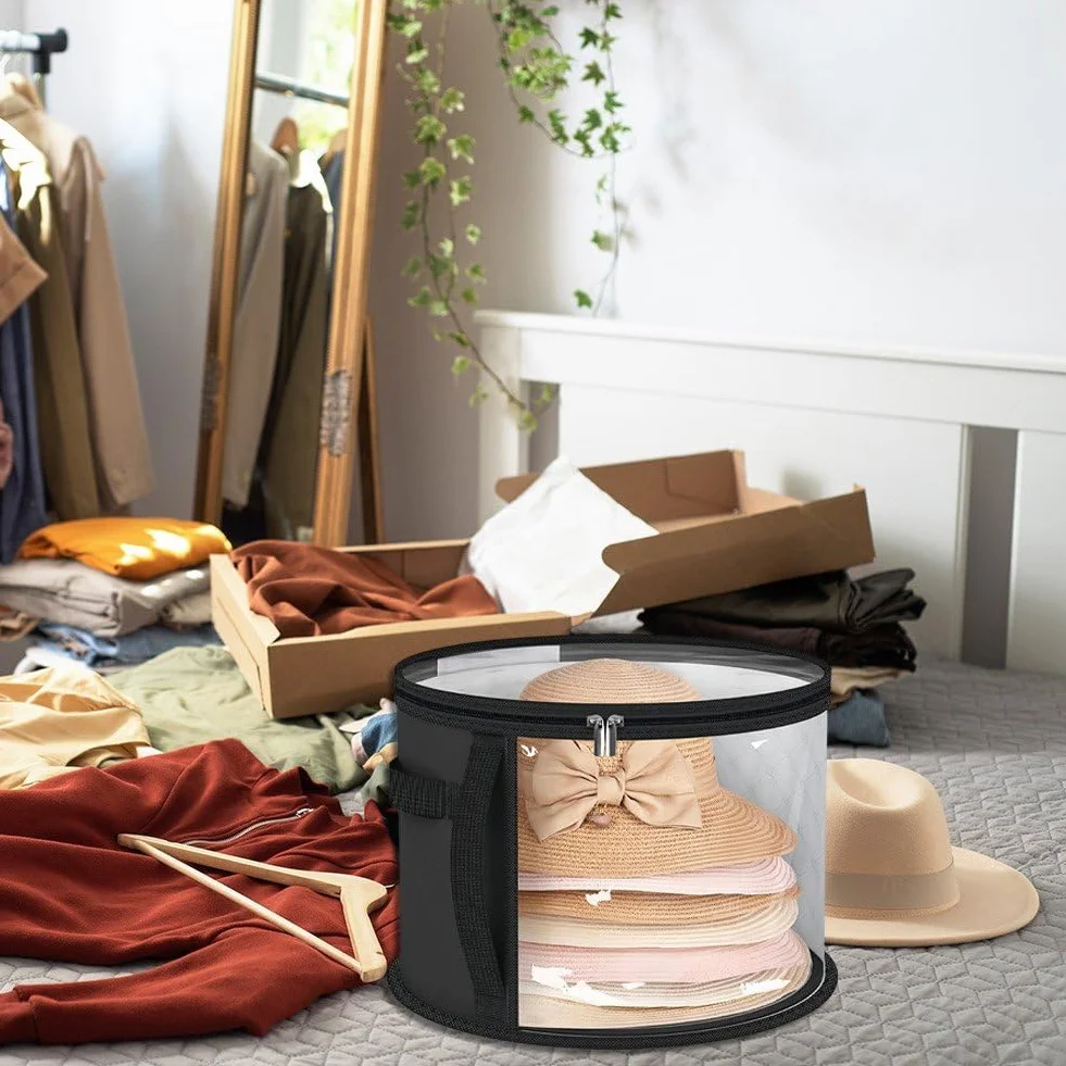 Scatola per Cappelli, Scatola Portaoggetti per Cappelli, Contenitore per Borse Organizer per Cappelli Rotondi 2 Pezzi, Scatole per Cappelli Viaggio, Organizzatore Pieghevole
