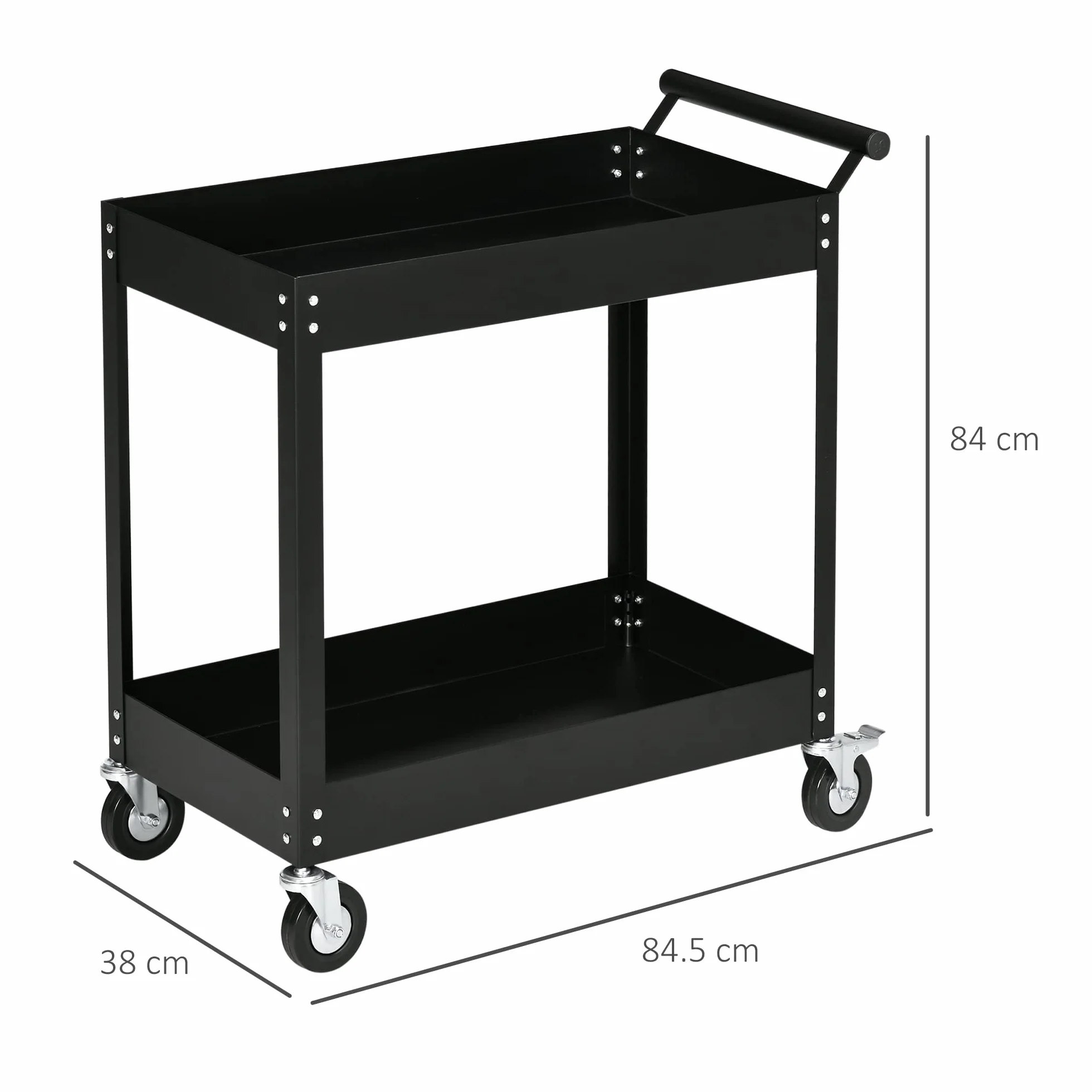 DURHAND Carrello Porta Utensili a 2 Ripiani, Officina Garage Acciaio 84.5x38x84cm Nero