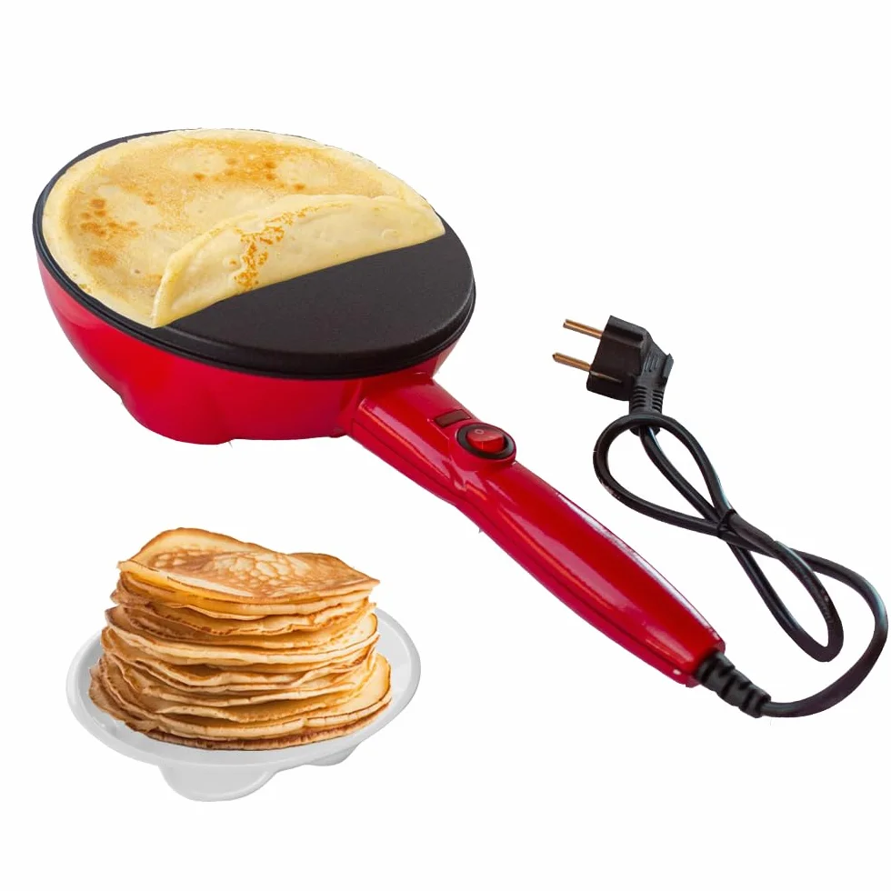 BEHOME Crepiera Elettrica con Manico 800W, Piastra per Crepes Antiaderente con Maniglia antiscottatura, Piedini Antiscivolo e Piatto per Crepes, Diametro 20 cm