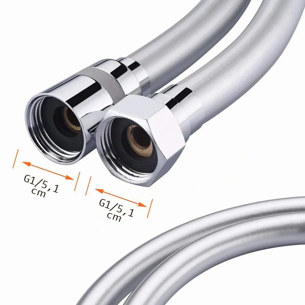 GRIFEMA COMPLENTO-G852 Flessibile Doccia in PVC (G1/2 pollici, 150 CM), Tubo Doccia da Anti Torsione, Bianca/Cromo