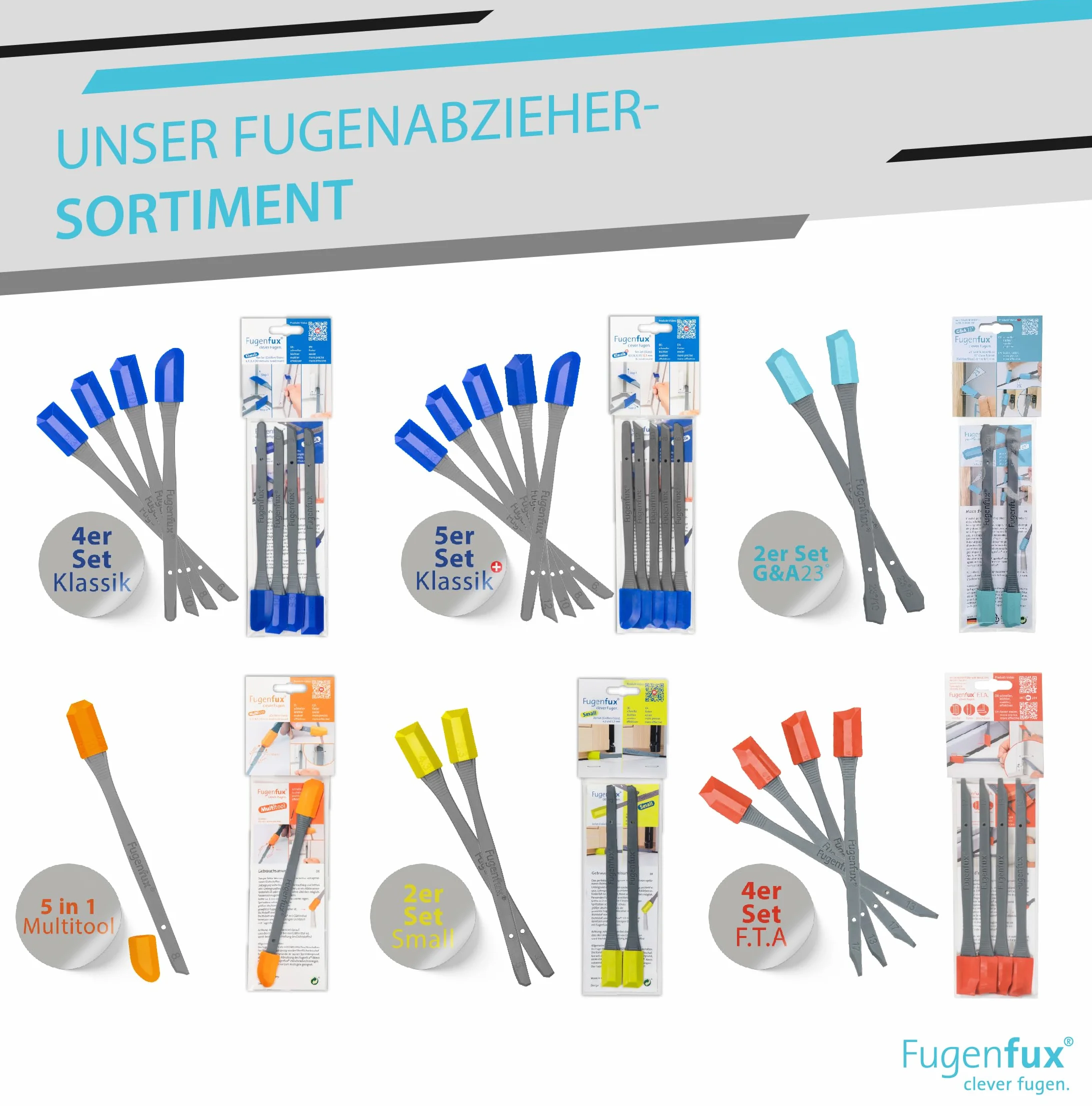 FUGENFUX® G&A 23° vetro e giunti di collegamento, estrattore per fughe piatte, set da 2 con dimensioni da 8 mm e 10 mm, punta magica rivoluzionaria per punti stretti