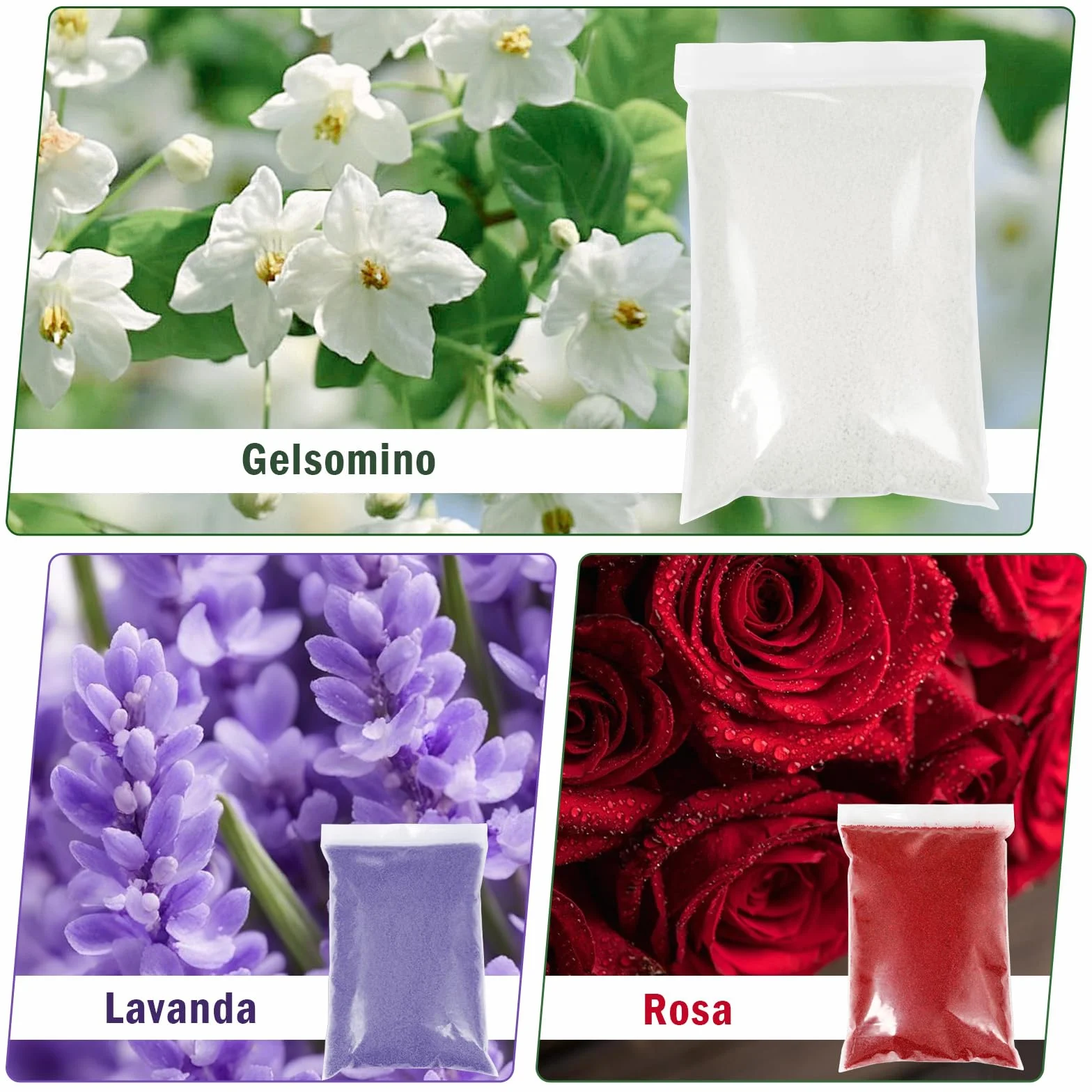 Scent-Hi Sabbia per Candele, Granuli di Cera per Candele, 7 Profumo, 1.1kg, 20 Stoppini, Granulato di Cera per Candele Fai da te - Gelsomino, Lavanda, Rosa, Cedro, Fragola, Limone, Menta