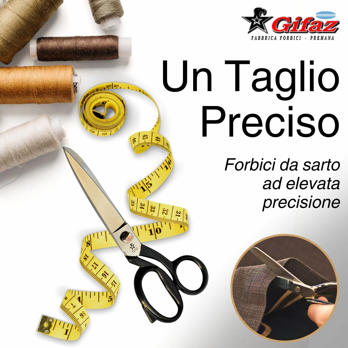 GIFAZ Forbici da Sarta Professionali 23,50 cm e di Precisione TAGLIATUTTO in Acciaio al Carbonio Verniciate Resistenti ed Affilate per Taglio e Sartoria - Ultra Resistente Made in Italy